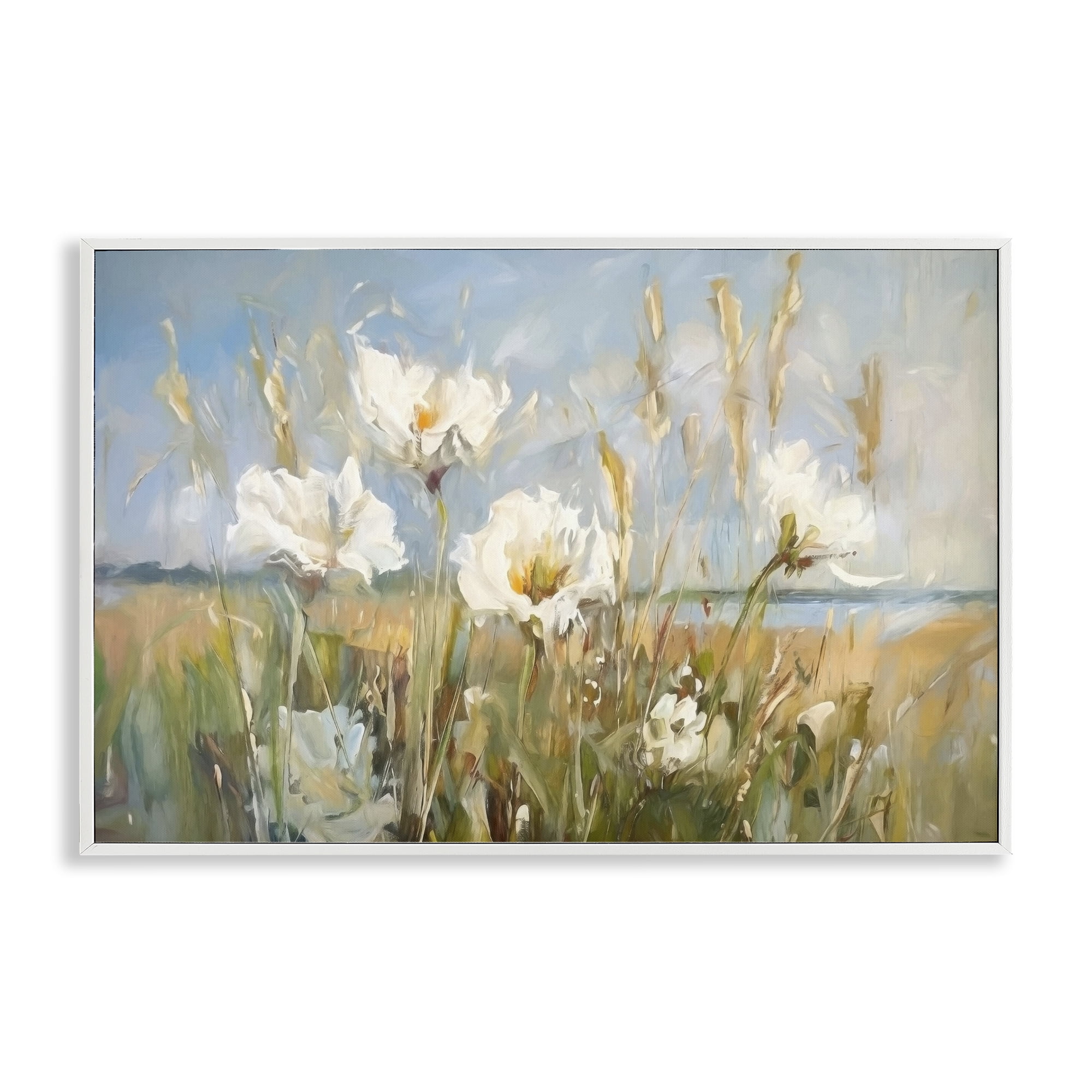 Stupell Industries Soft Seaside Wildflowers Botanical & Floral Painting White Framed Art Print Wall Art, 30 x 20