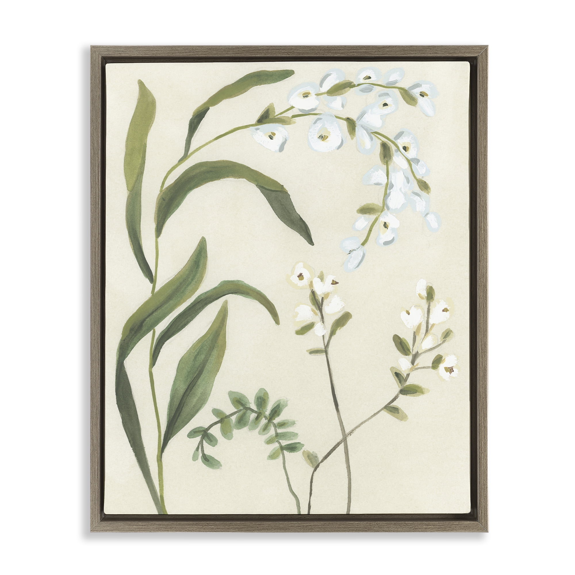 Stupell Industries Soft Snowdrop Stems Brown Framed Floater Canvas Wall Art, design by June Erica Vess