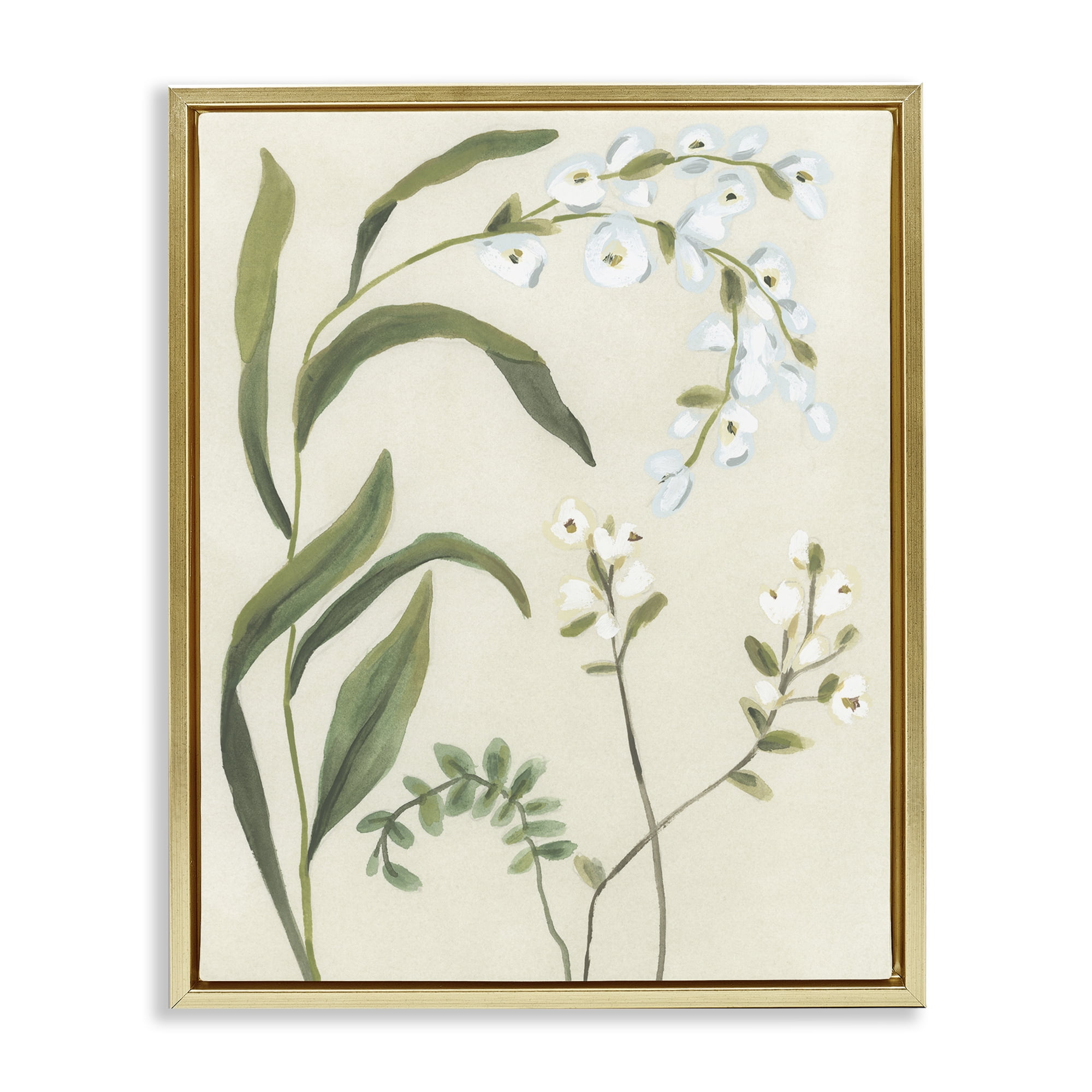 Stupell Industries Soft Snowdrop Stems Gold Framed Floater Canvas Wall Art, design by June Erica Vess