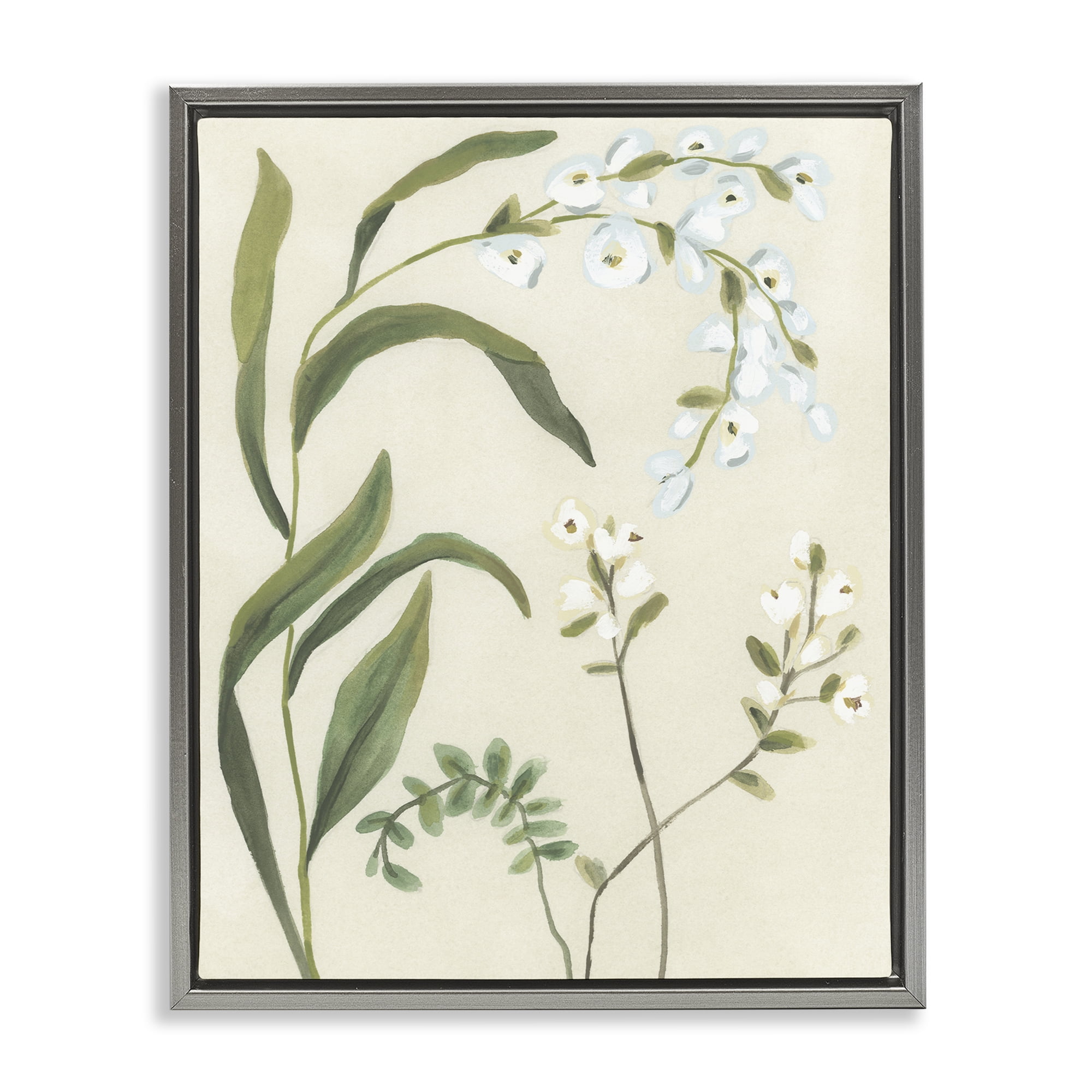 Stupell Industries Soft Snowdrop Stems Gray Framed Floater Canvas Wall Art, design by June Erica Vess