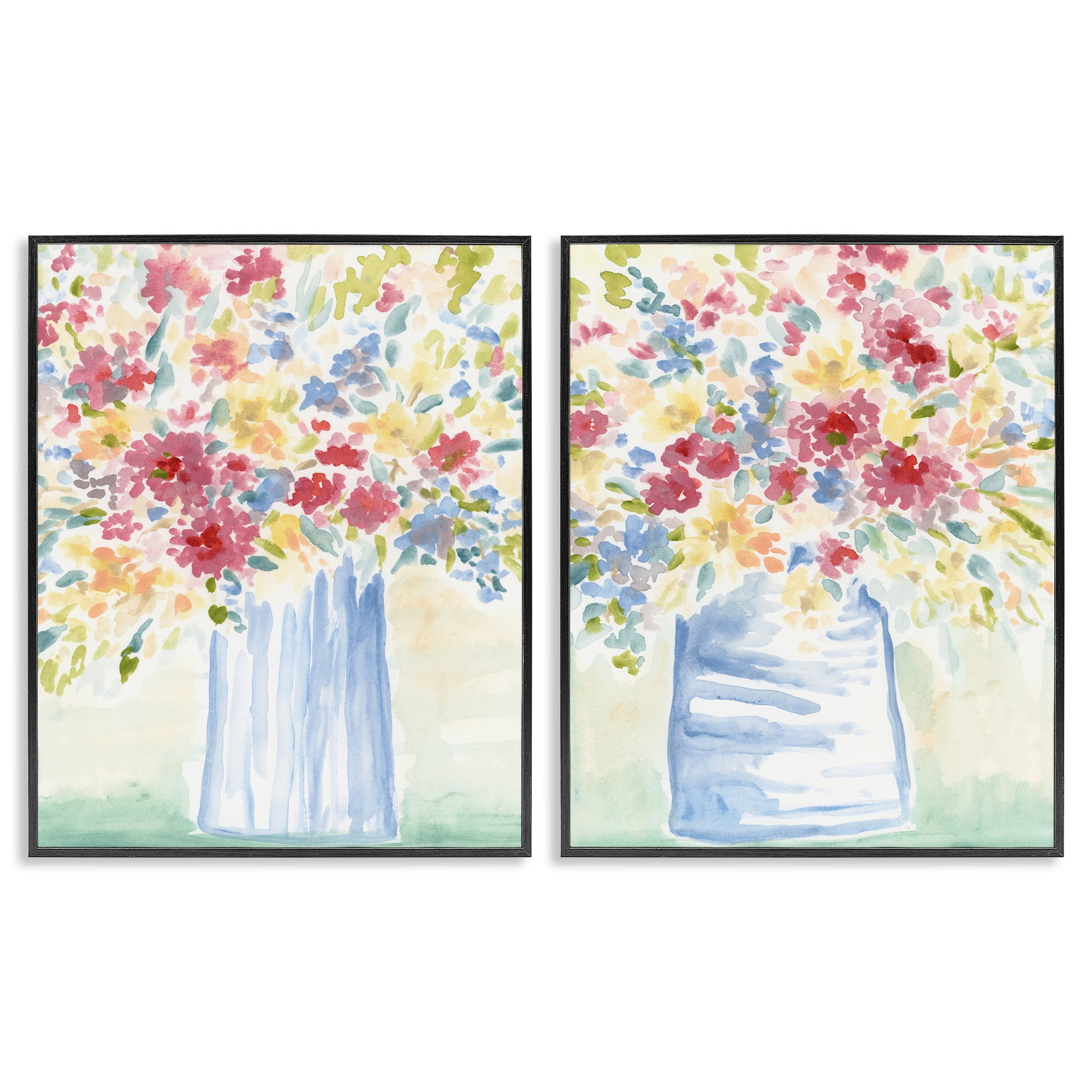 Stupell Industries Soft Speckled Flower Vases Plants & Flowers Painting Black Framed Art Print Wall Art, 24 x 30, Set of 2