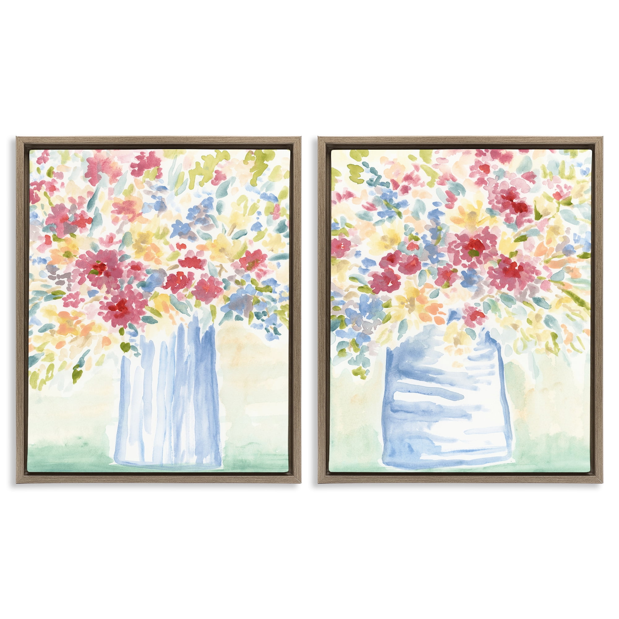 Stupell Industries Soft Speckled Flower Vases Plants & Flowers Painting Brown Floater Framed Canvas Art Print Wall Art, 31 x 25, Set of 2