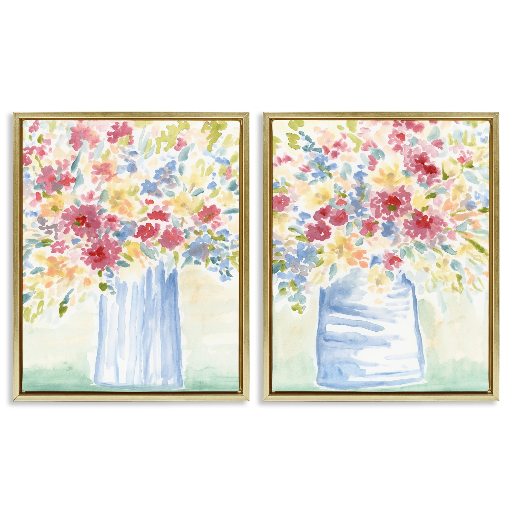 Stupell Industries Soft Speckled Flower Vases Plants & Flowers Painting Gold Floater Framed Canvas Art Print Wall Art, 31 x 25, Set of 2