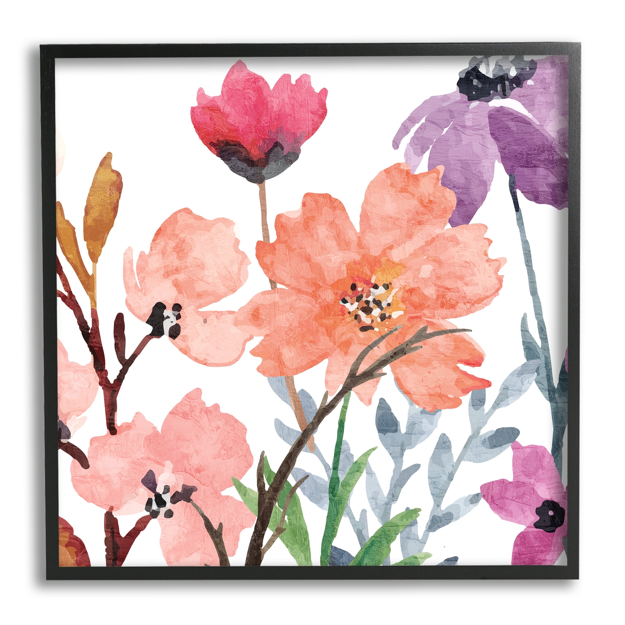 Stupell Industries Soft Spring Florals Botanical & Floral Painting Black Framed Art Print Wall Art, 24 x 24