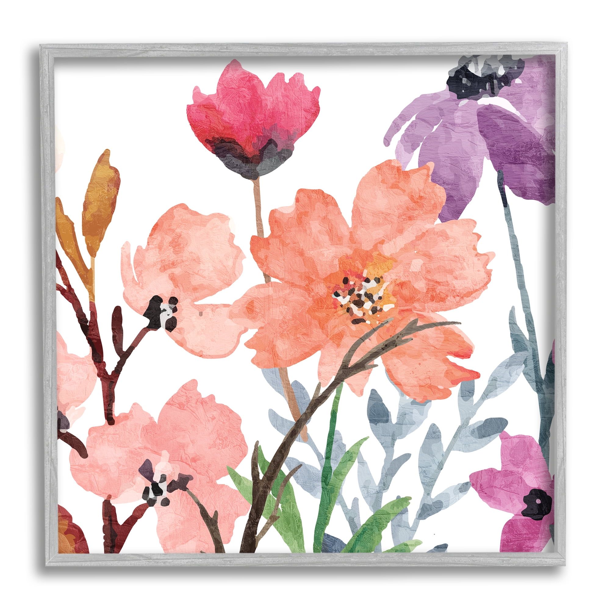 Stupell Industries Soft Spring Florals Botanical & Floral Painting Gray Framed Art Print Wall Art, 17 x 17