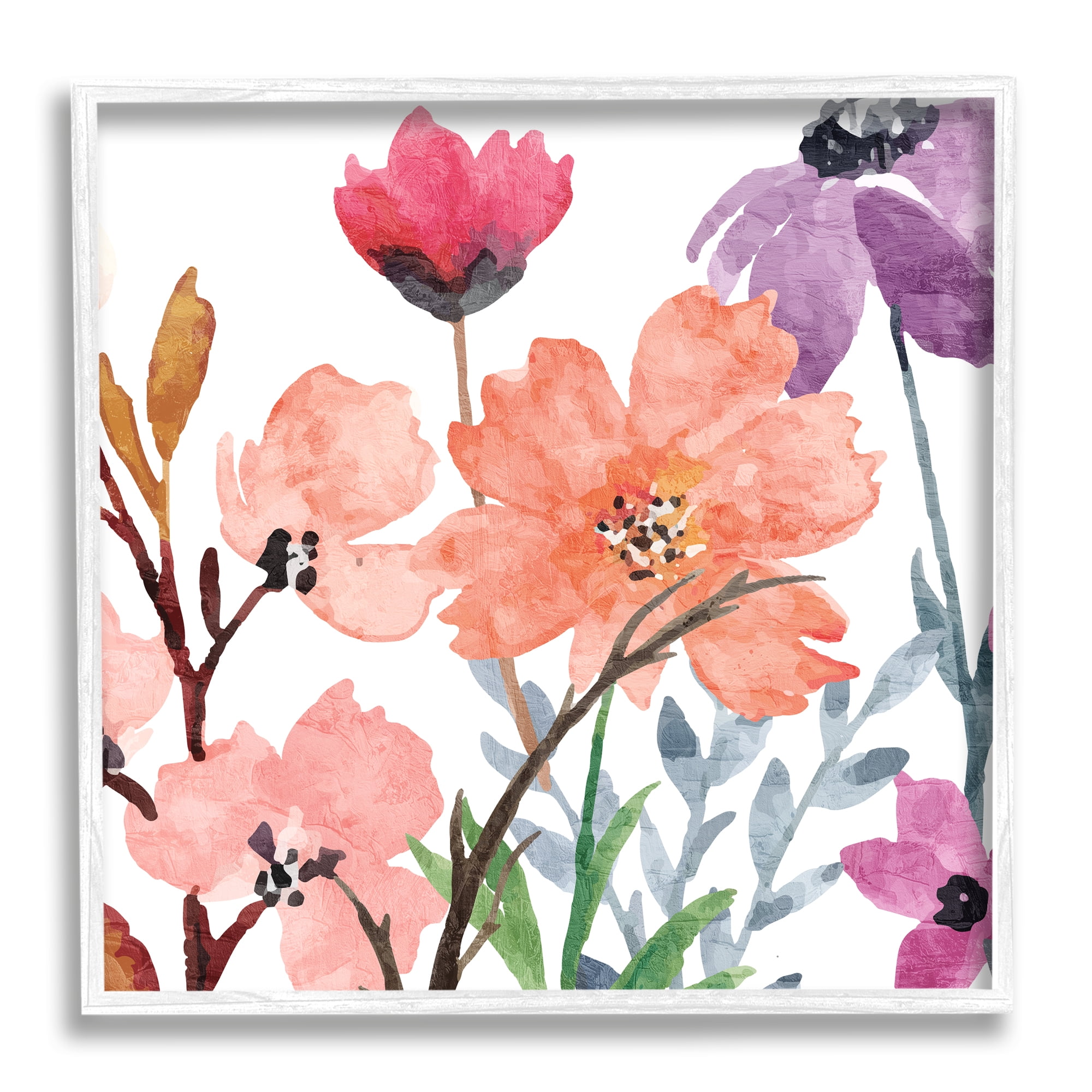 Stupell Industries Soft Spring Florals Botanical & Floral Painting White Framed Art Print Wall Art, 12 x 12