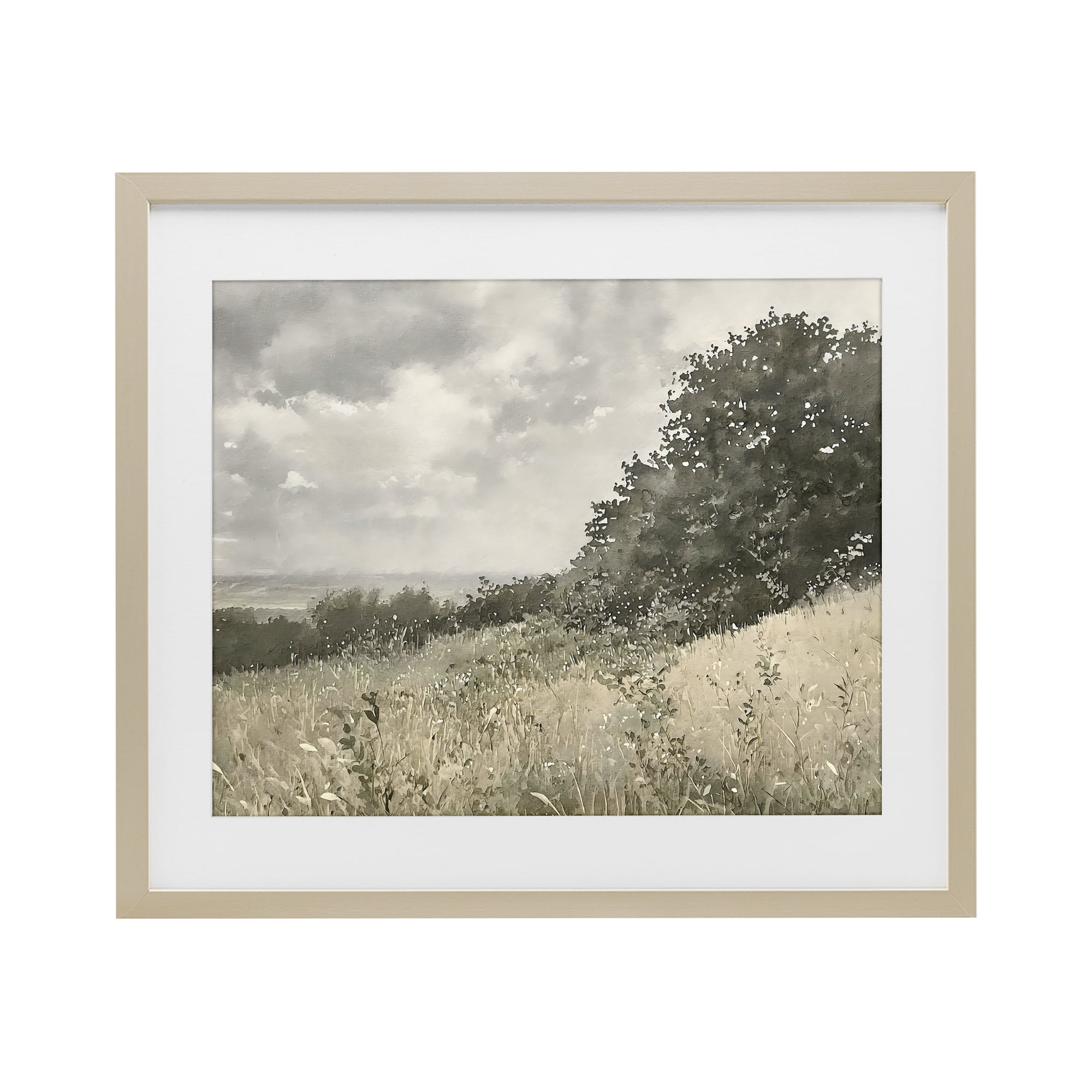 Stupell Industries Soft & Subtle Meadow Landscape Birch Framed Print Under Glass, design by Riley B