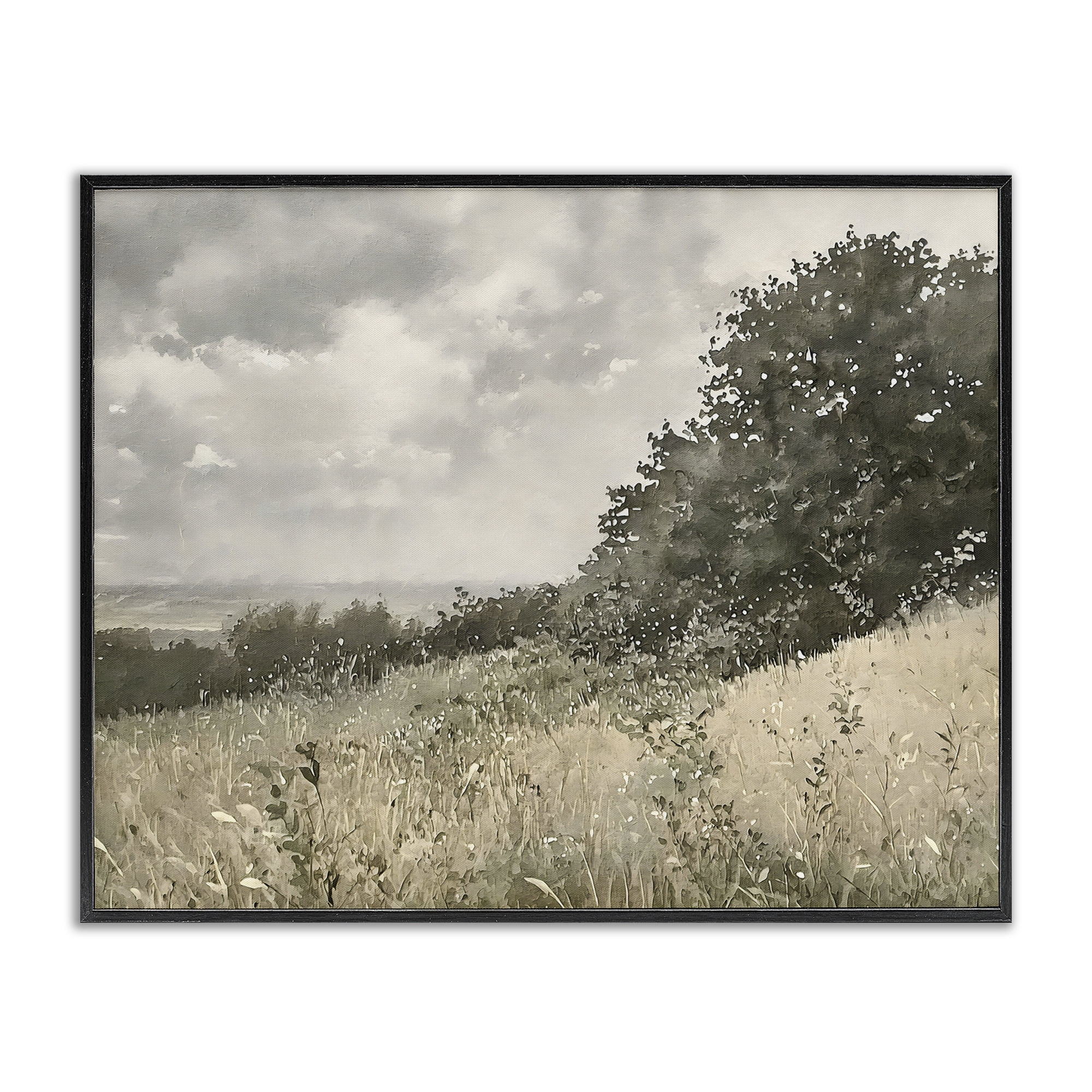 Stupell Industries Soft & Subtle Meadow Landscape Black Framed Giclee Art, design by Riley B