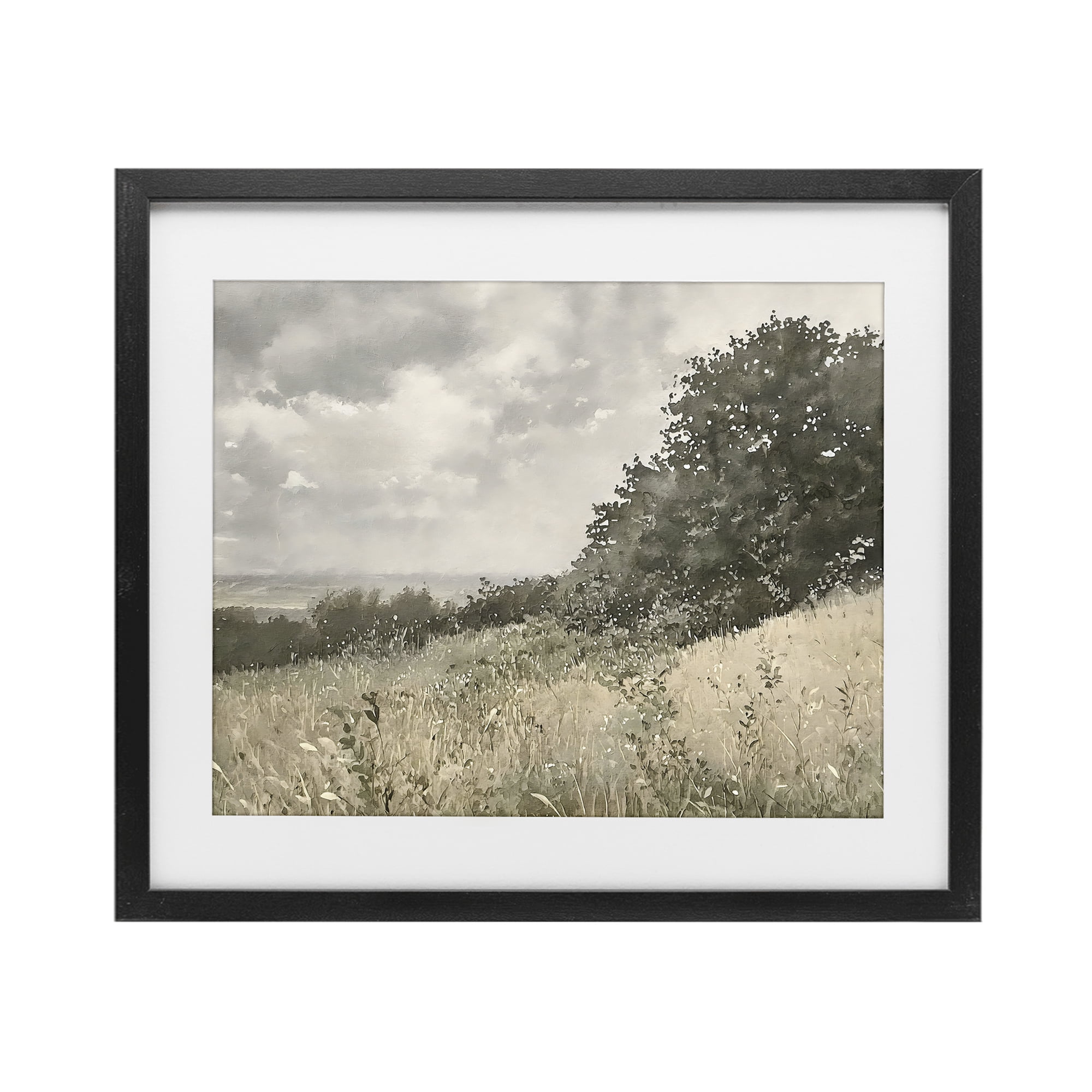 Stupell Industries Soft & Subtle Meadow Landscape Black Framed Print Under Glass, design by Riley B