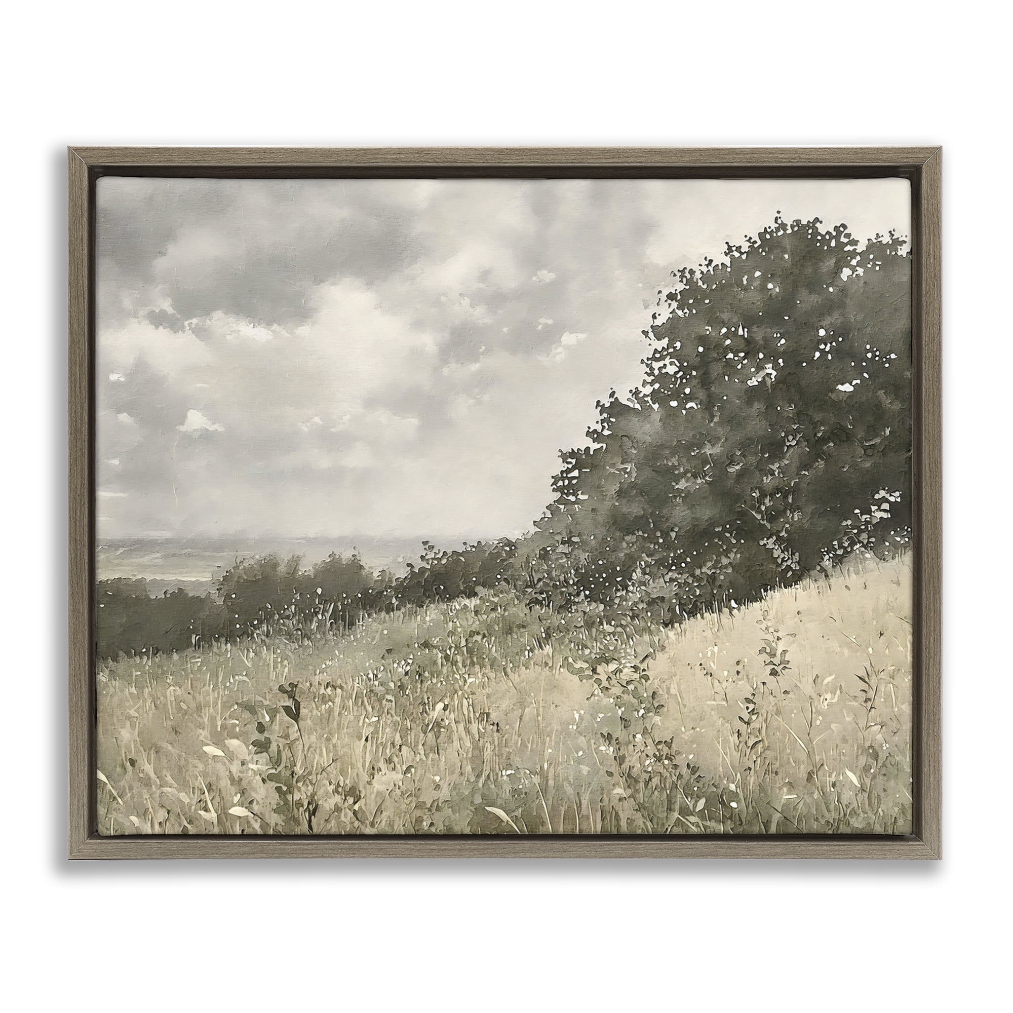 Stupell Industries Soft & Subtle Meadow Landscape Brown Framed Floater Canvas Wall Art, design by Riley B