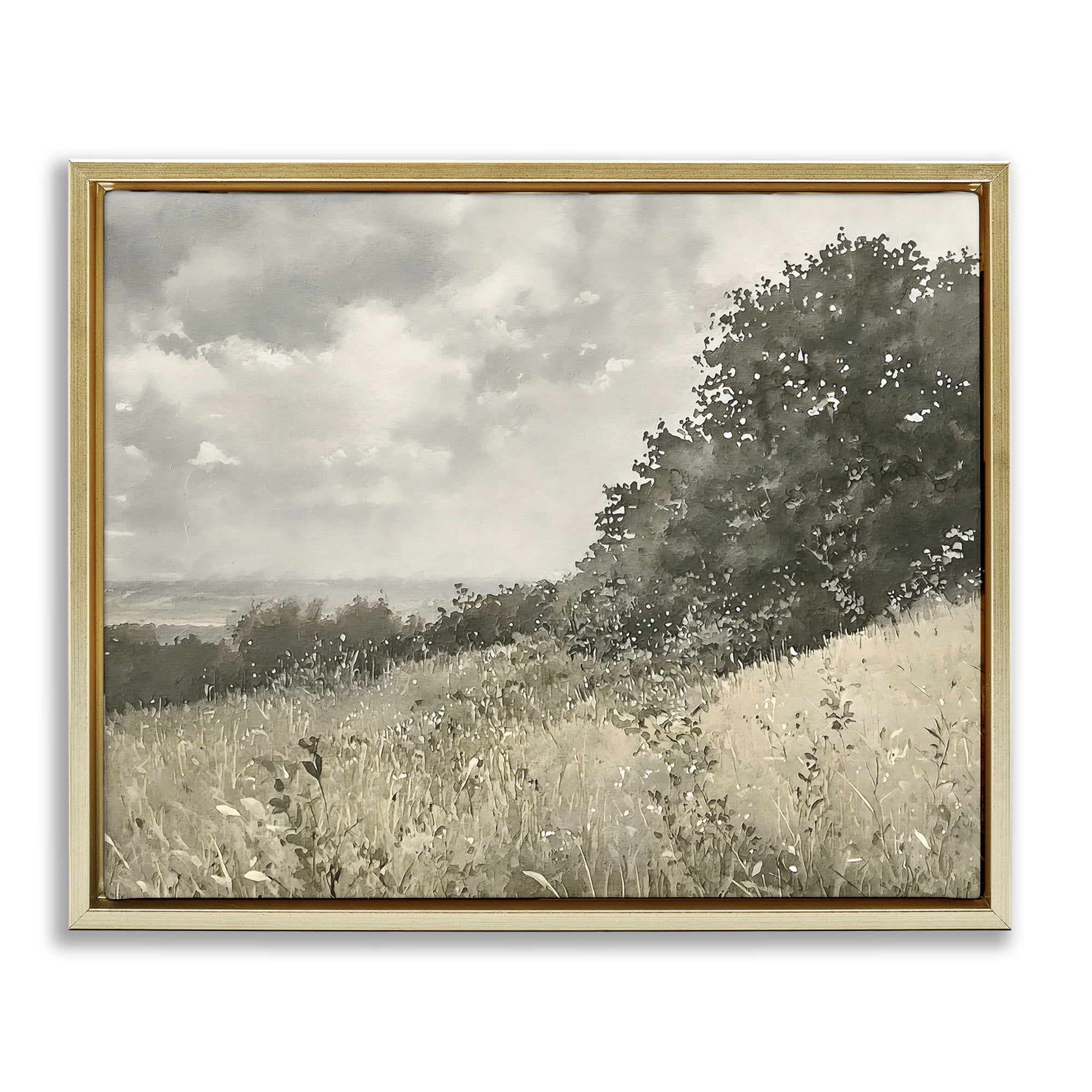 Stupell Industries Soft & Subtle Meadow Landscape Gold Framed Floater Canvas Wall Art, design by Riley B