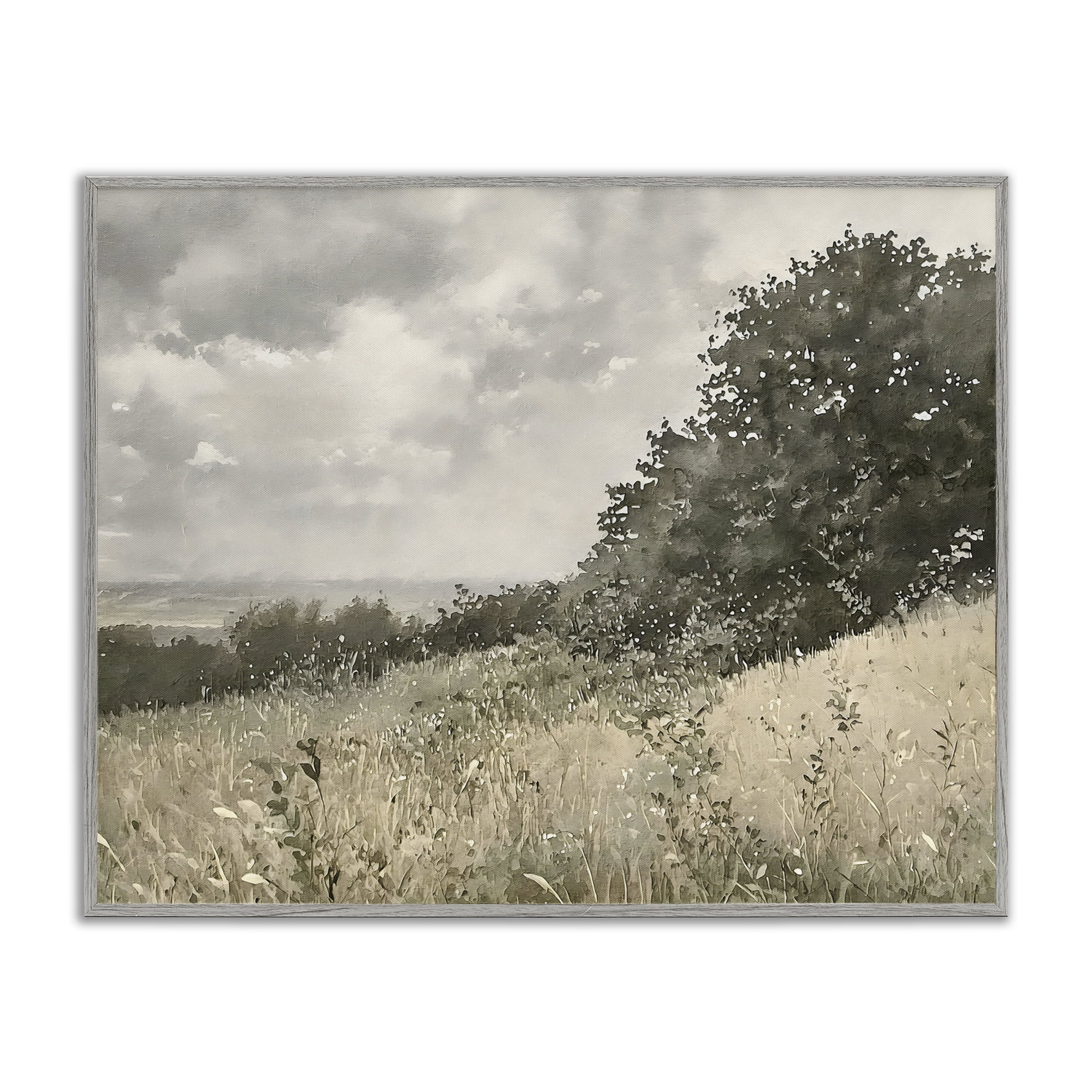 Stupell Industries Soft & Subtle Meadow Landscape Gray Framed Giclee Art, design by Riley B