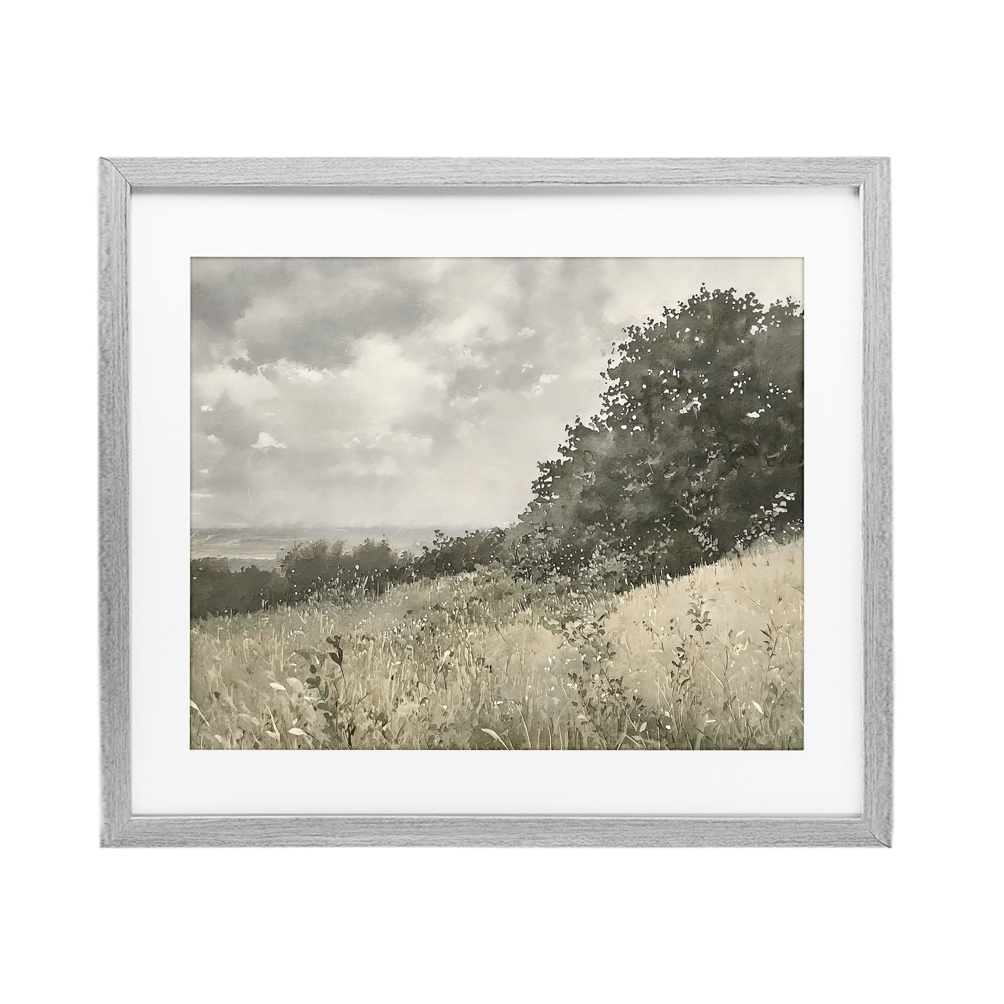Stupell Industries Soft & Subtle Meadow Landscape Gray Framed Print Under Glass, design by Riley B