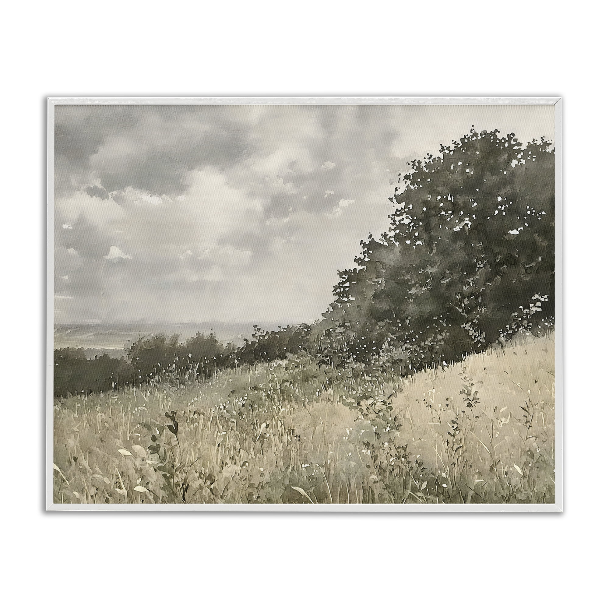 Stupell Industries Soft & Subtle Meadow Landscape White Framed Giclee Art, design by Riley B