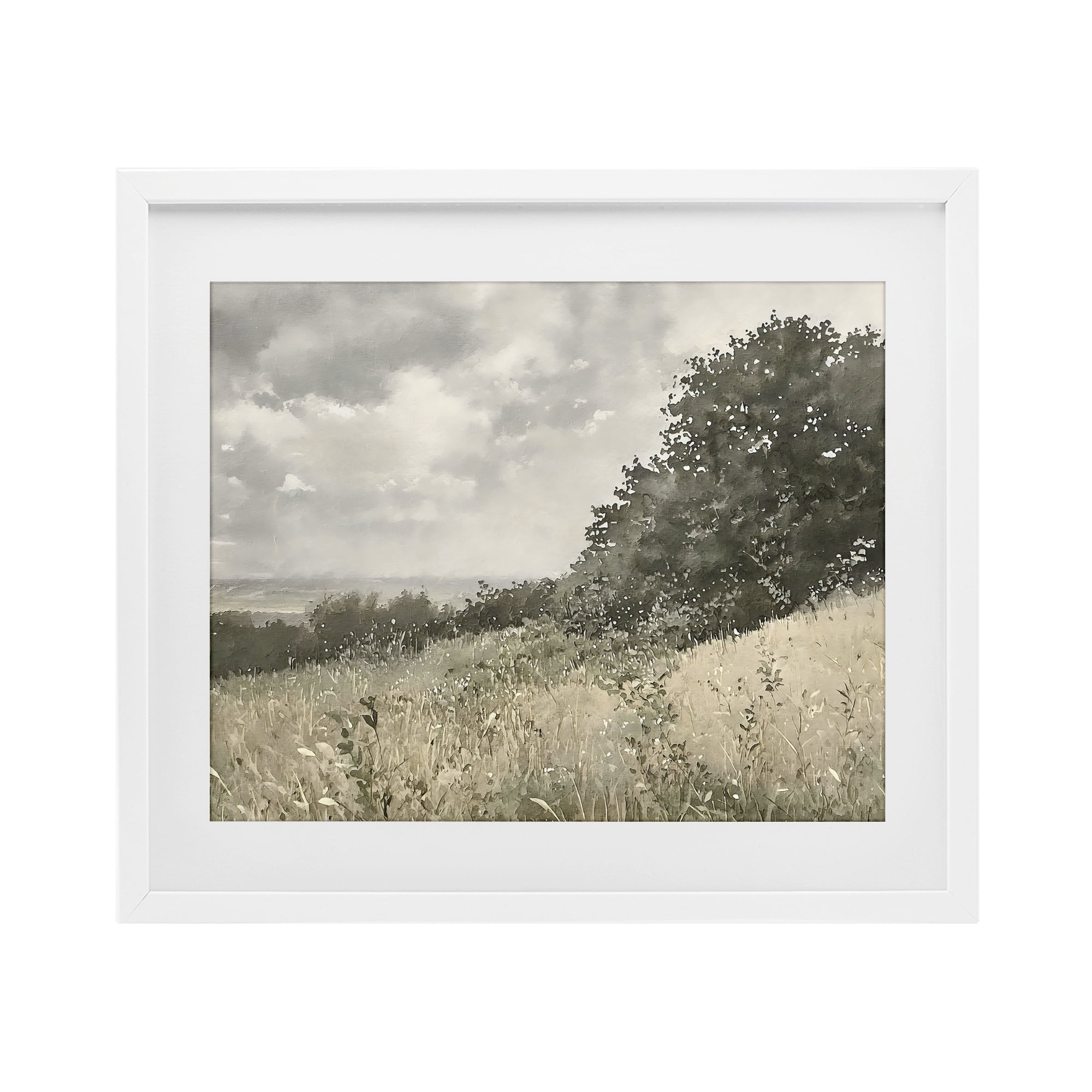 Stupell Industries Soft & Subtle Meadow Landscape White Framed Print Under Glass, design by Riley B