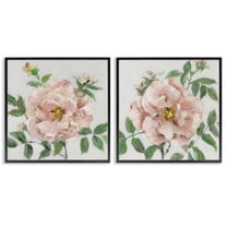 Stupell Industries Soft & Subtle Peonies Floral Painting Black Framed Art Print Wall Art, 12 x 12, Set of 2