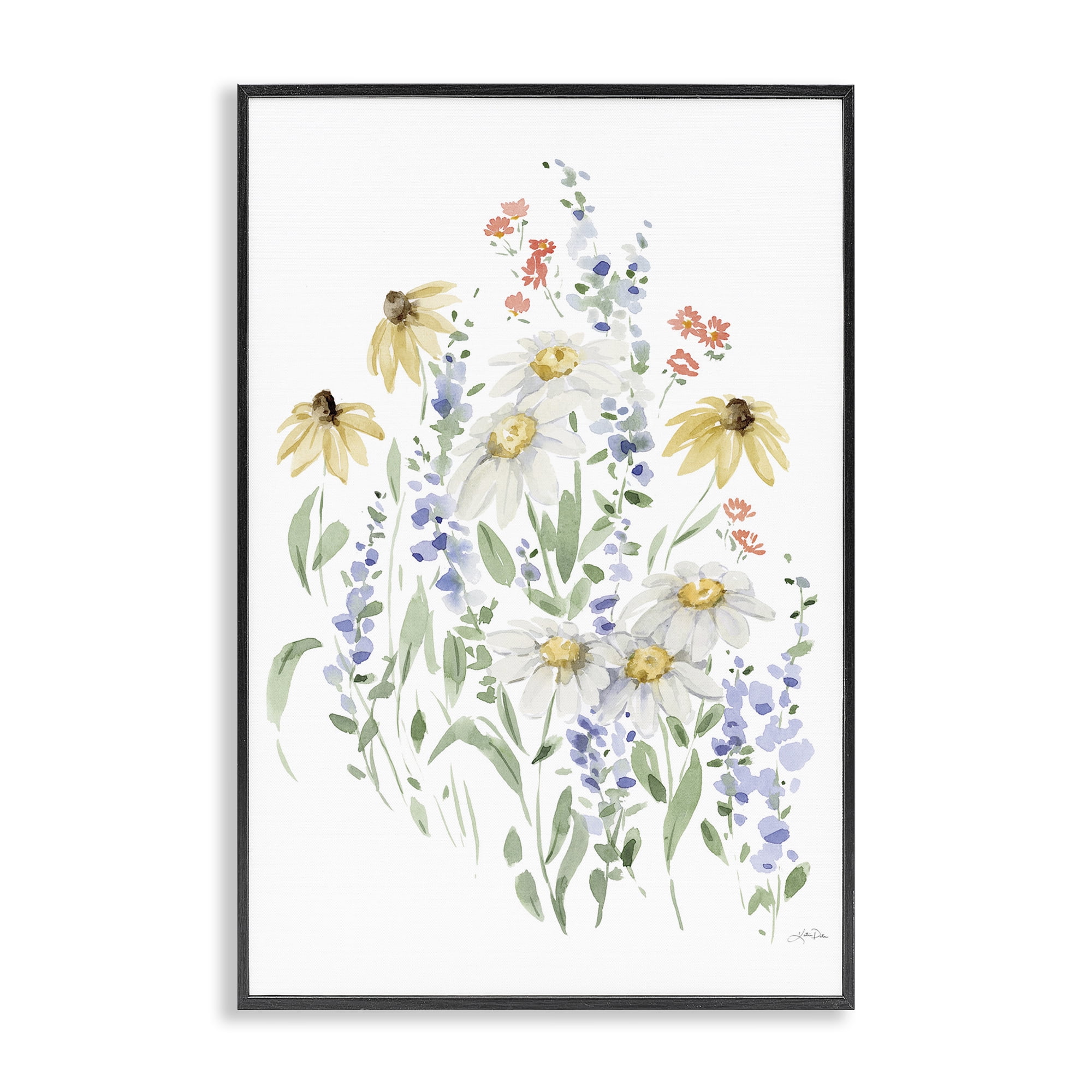 Stupell Industries Soft Summer Garden Botanical & Floral Painting Black Framed Art Print Wall Art, 16 x 24