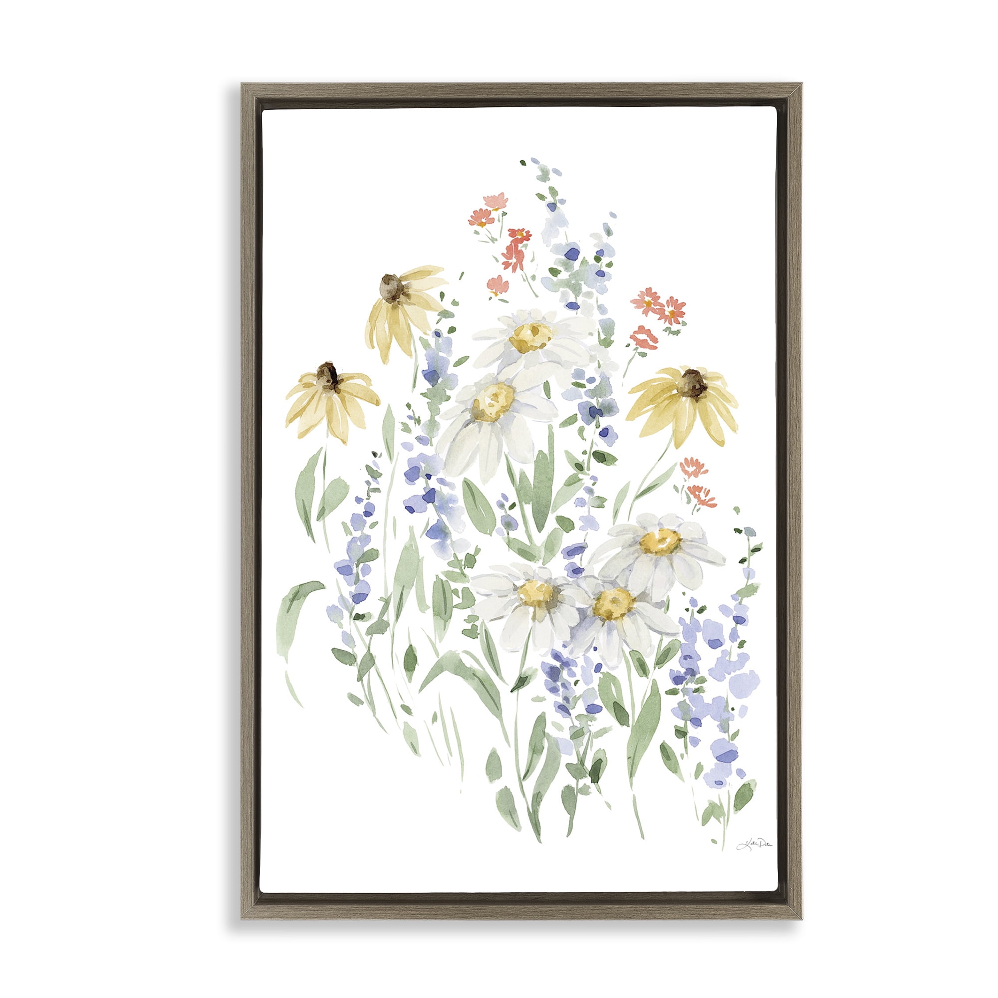 Stupell Industries Soft Summer Garden Botanical & Floral Painting Brown Floater Framed Art Print Wall Art, 17 x 25