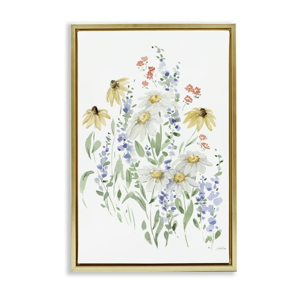 Stupell Industries Soft Summer Garden Botanical & Floral Painting Gold Floater Framed Art Print Wall Art, 17 x 25