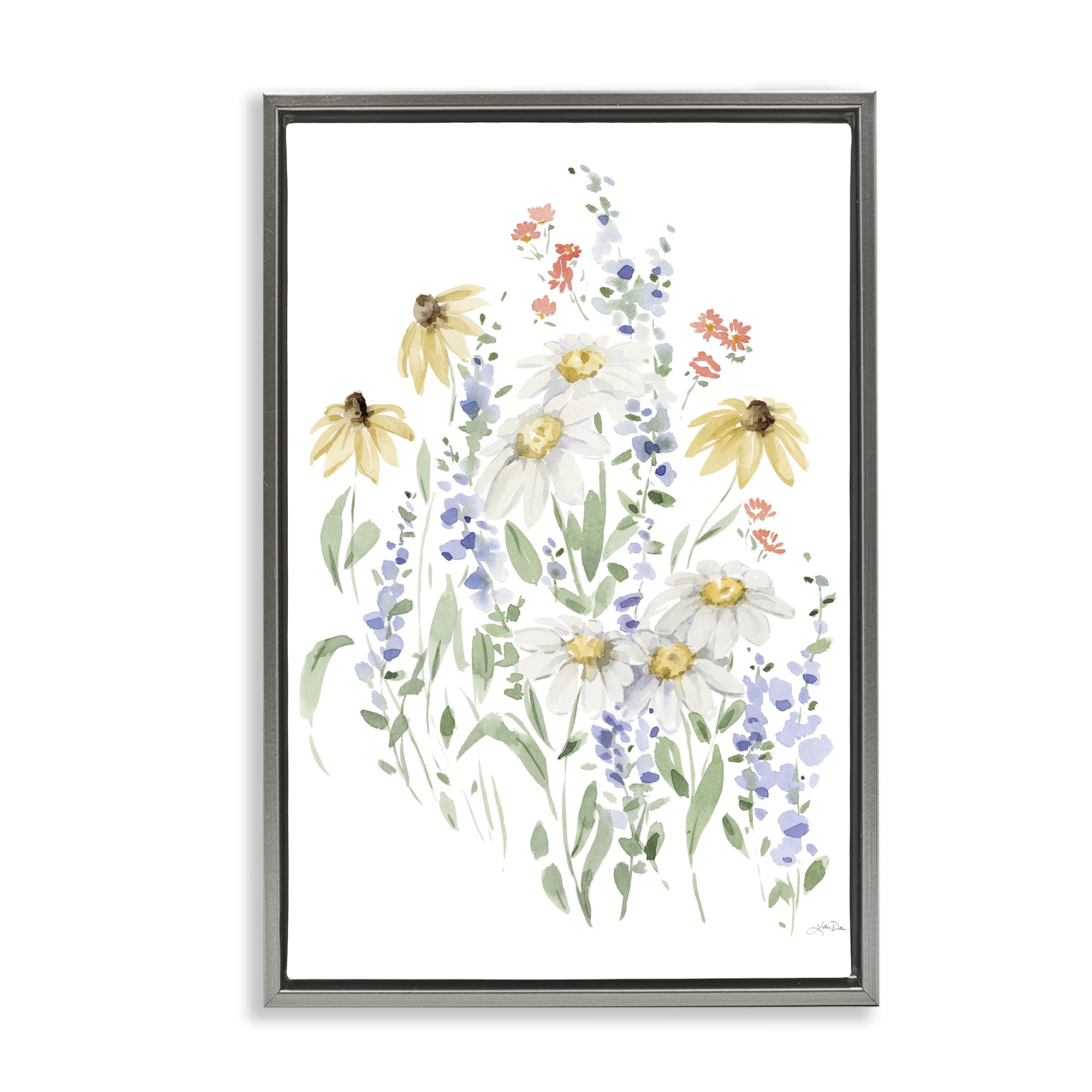 Stupell Industries Soft Summer Garden Botanical & Floral Painting Gray Floater Framed Art Print Wall Art, 21 x 31