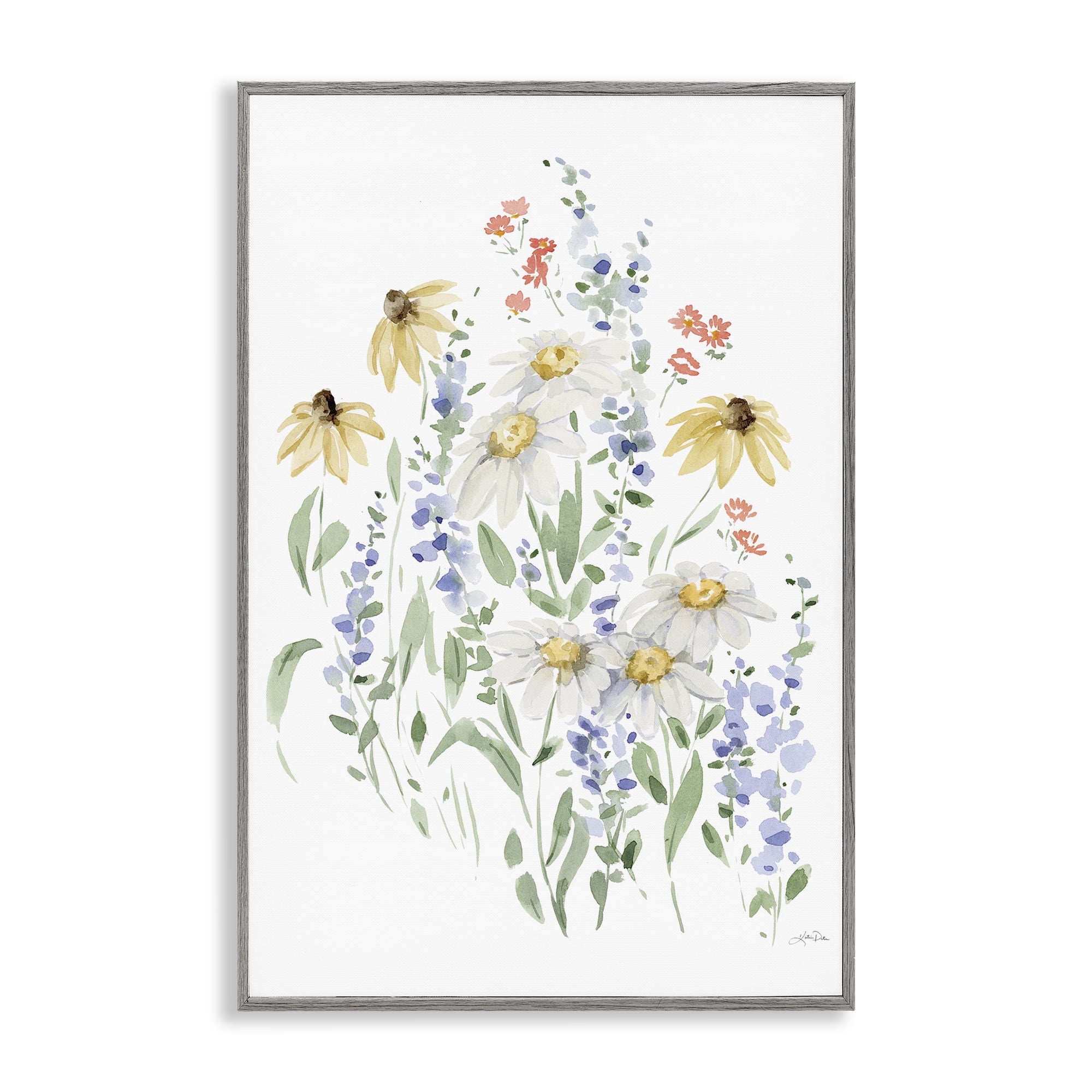Stupell Industries Soft Summer Garden Botanical & Floral Painting Gray Framed Art Print Wall Art, 12 x 18
