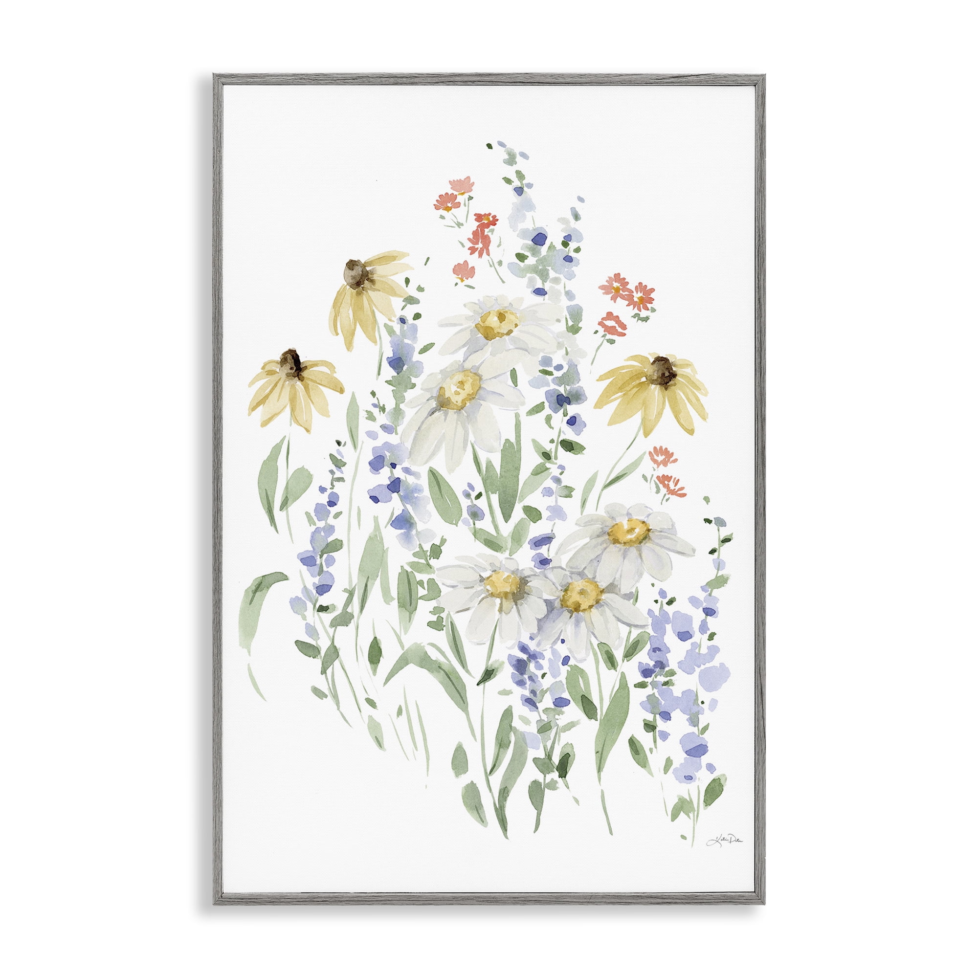 Stupell Industries Soft Summer Garden Botanical & Floral Painting Gray Framed Art Print Wall Art, 16 x 24
