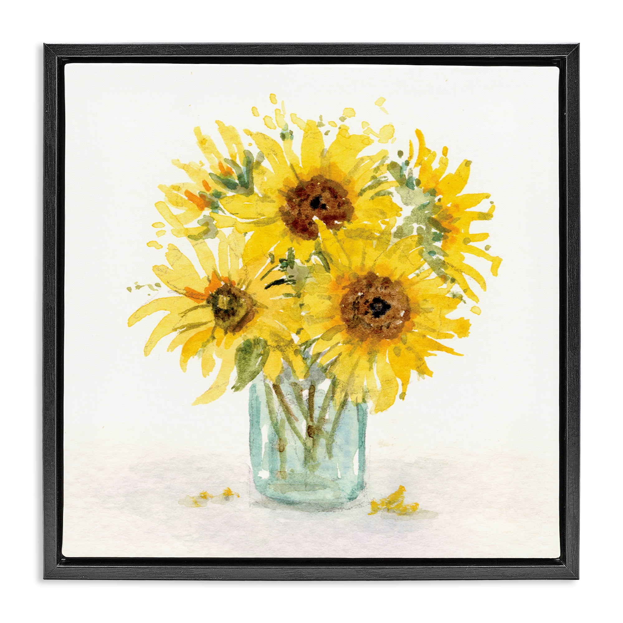 Stupell Industries Soft Sunflower Jar Plants & Flowers Painting Black Floater Framed Canvas Art Print Wall Art, 25 x 25