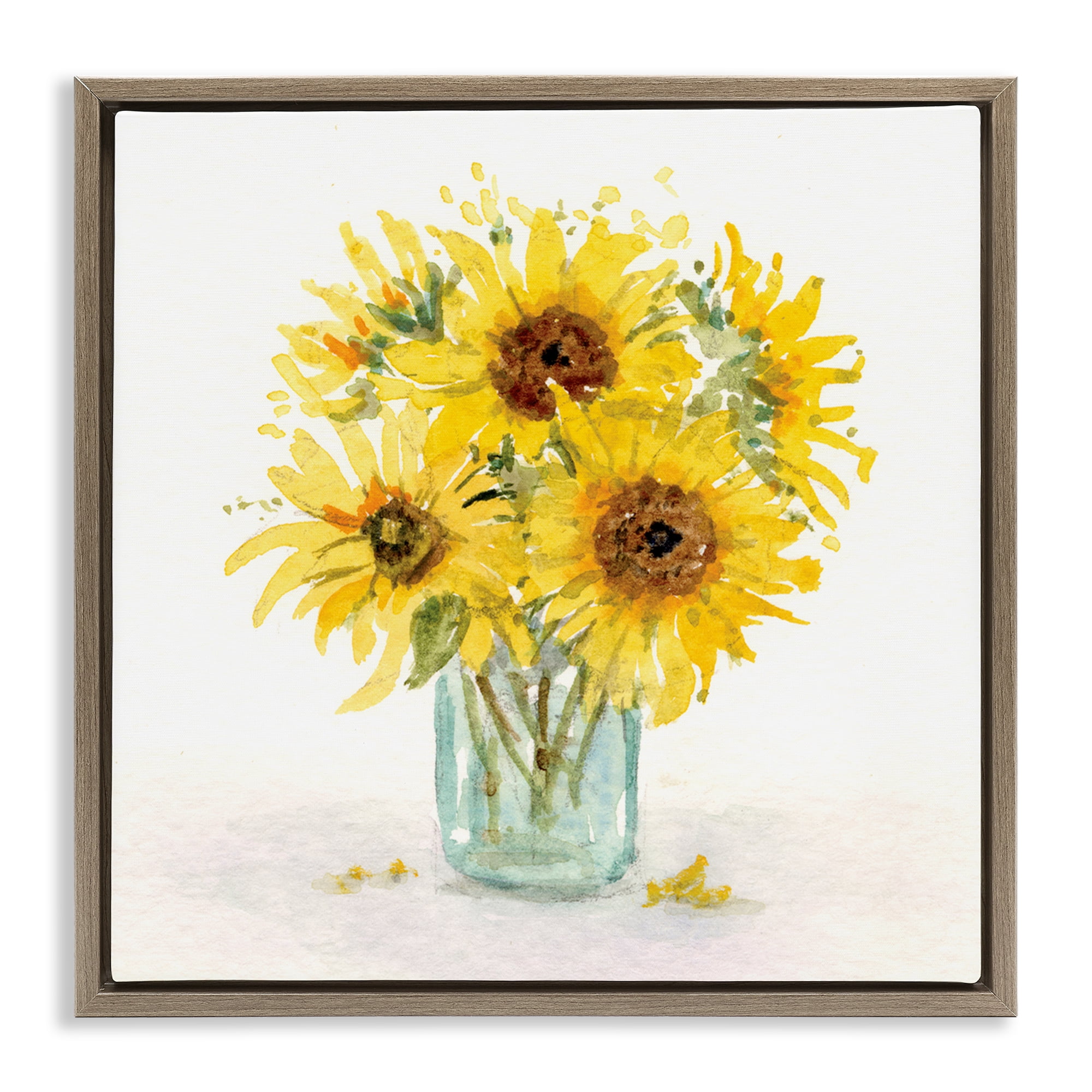 Stupell Industries Soft Sunflower Jar Plants & Flowers Painting Brown Floater Framed Canvas Art Print Wall Art, 25 x 25