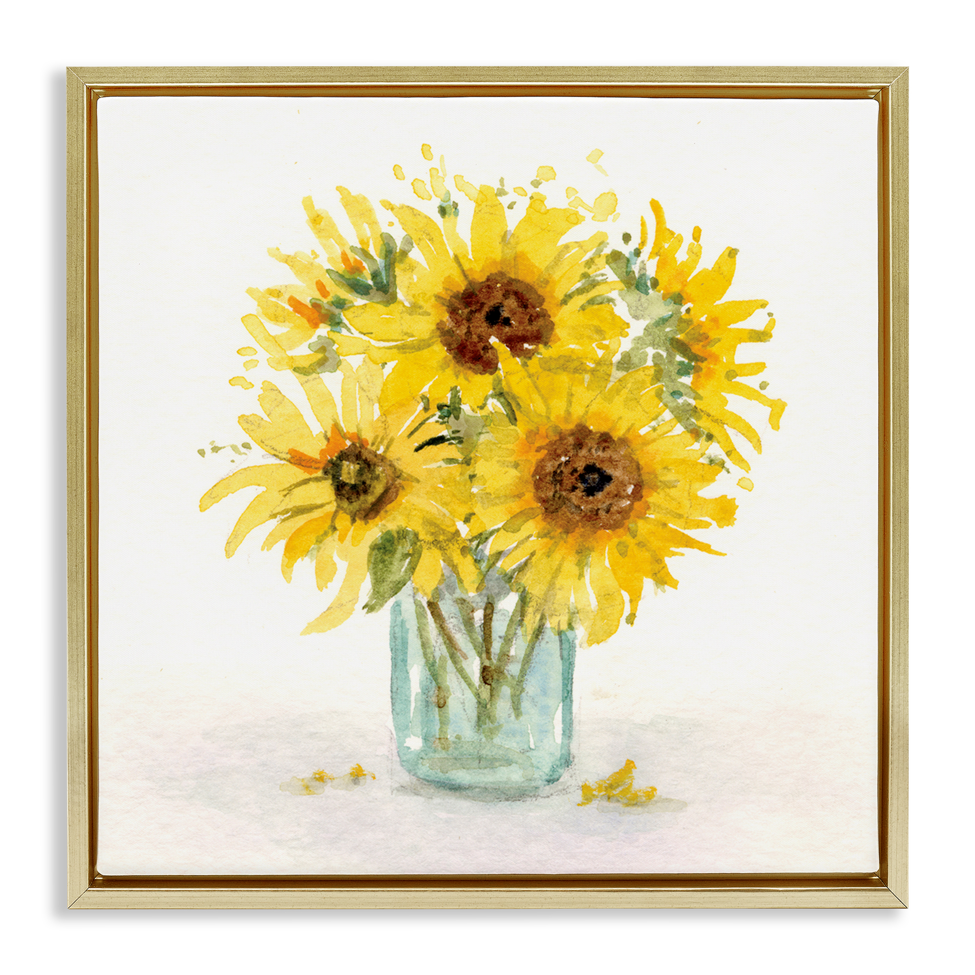 Stupell Industries Soft Sunflower Jar Plants & Flowers Painting Gold Floater Framed Canvas Art Print Wall Art, 18 x 18