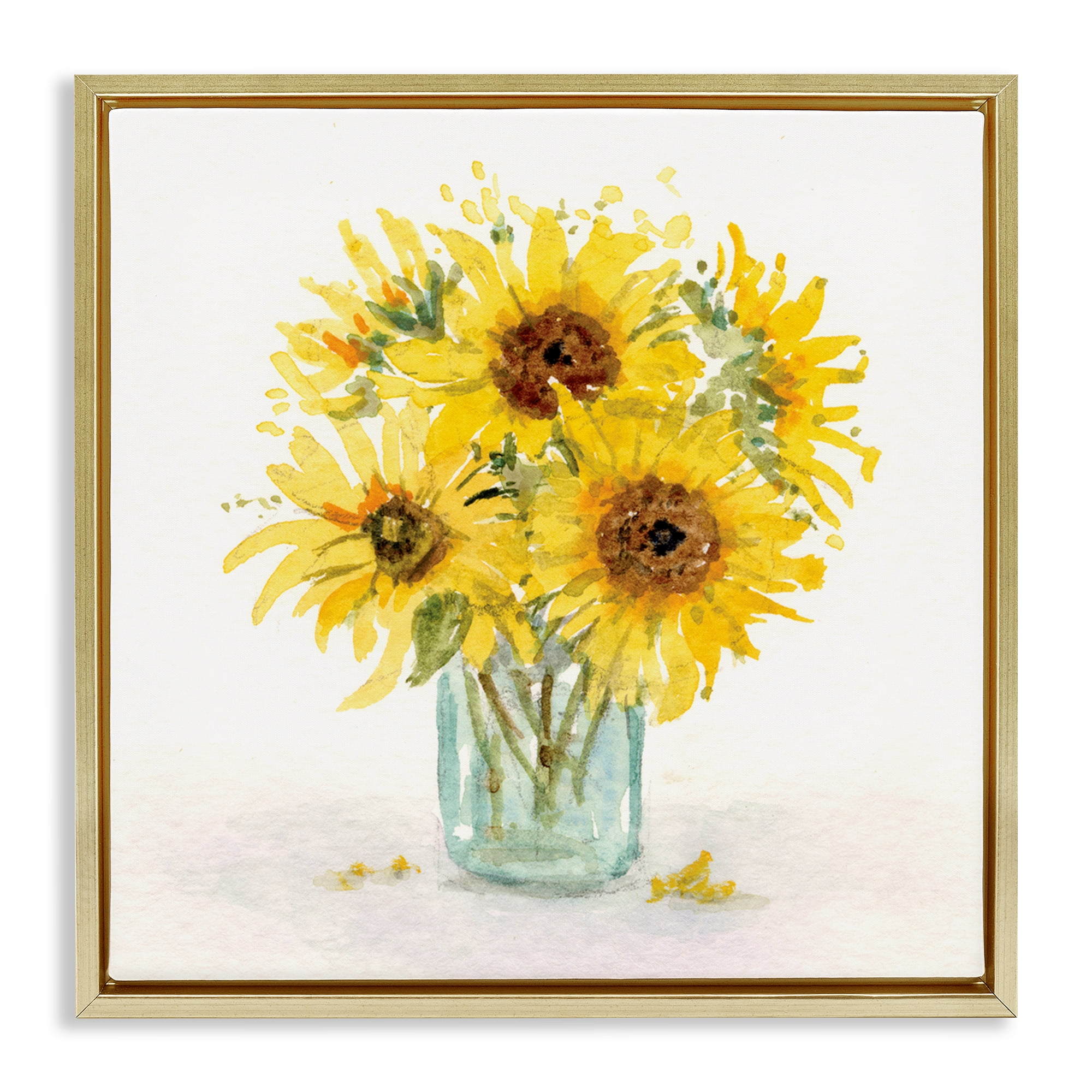 Stupell Industries Soft Sunflower Jar Plants & Flowers Painting Gold Floater Framed Canvas Art Print Wall Art, 25 x 25