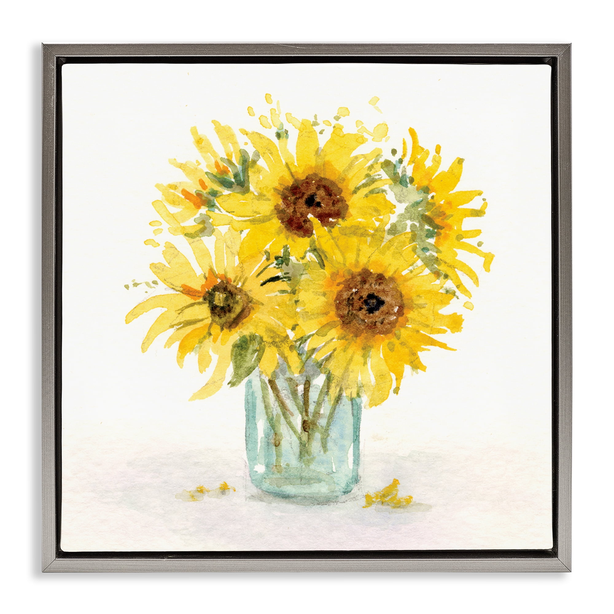 Stupell Industries Soft Sunflower Jar Plants & Flowers Painting Gray Floater Framed Canvas Art Print Wall Art, 25 x 25