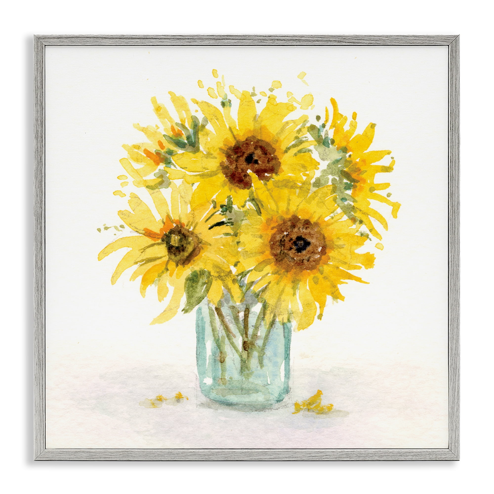 Stupell Industries Soft Sunflower Jar Plants & Flowers Painting Gray Framed Art Print Wall Art, 12 x 12