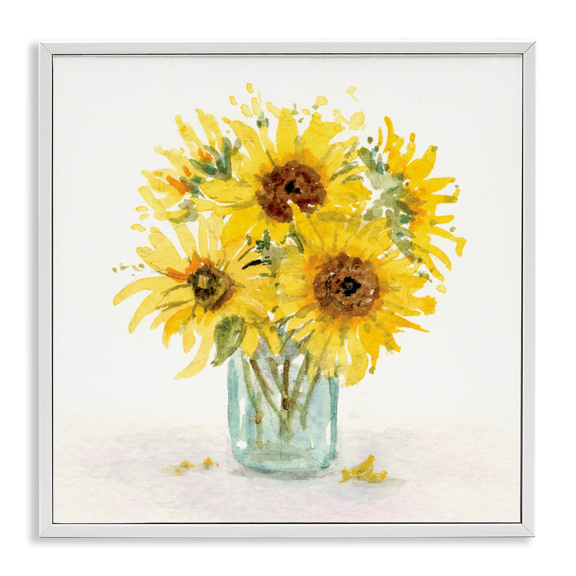 Stupell Industries Soft Sunflower Jar Plants & Flowers Painting White Framed Art Print Wall Art, 12 x 12