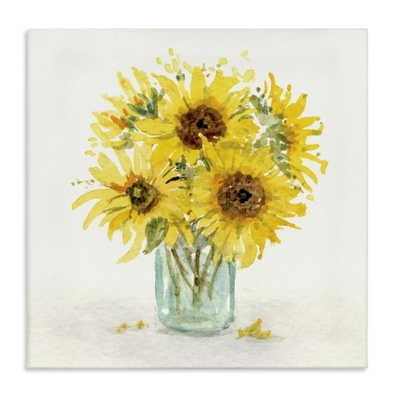 Stupell Industries Soft Sunflower Jar Plants & Flowers Painting Wrapped Canvas Art Print Wall Art, 17 x 17