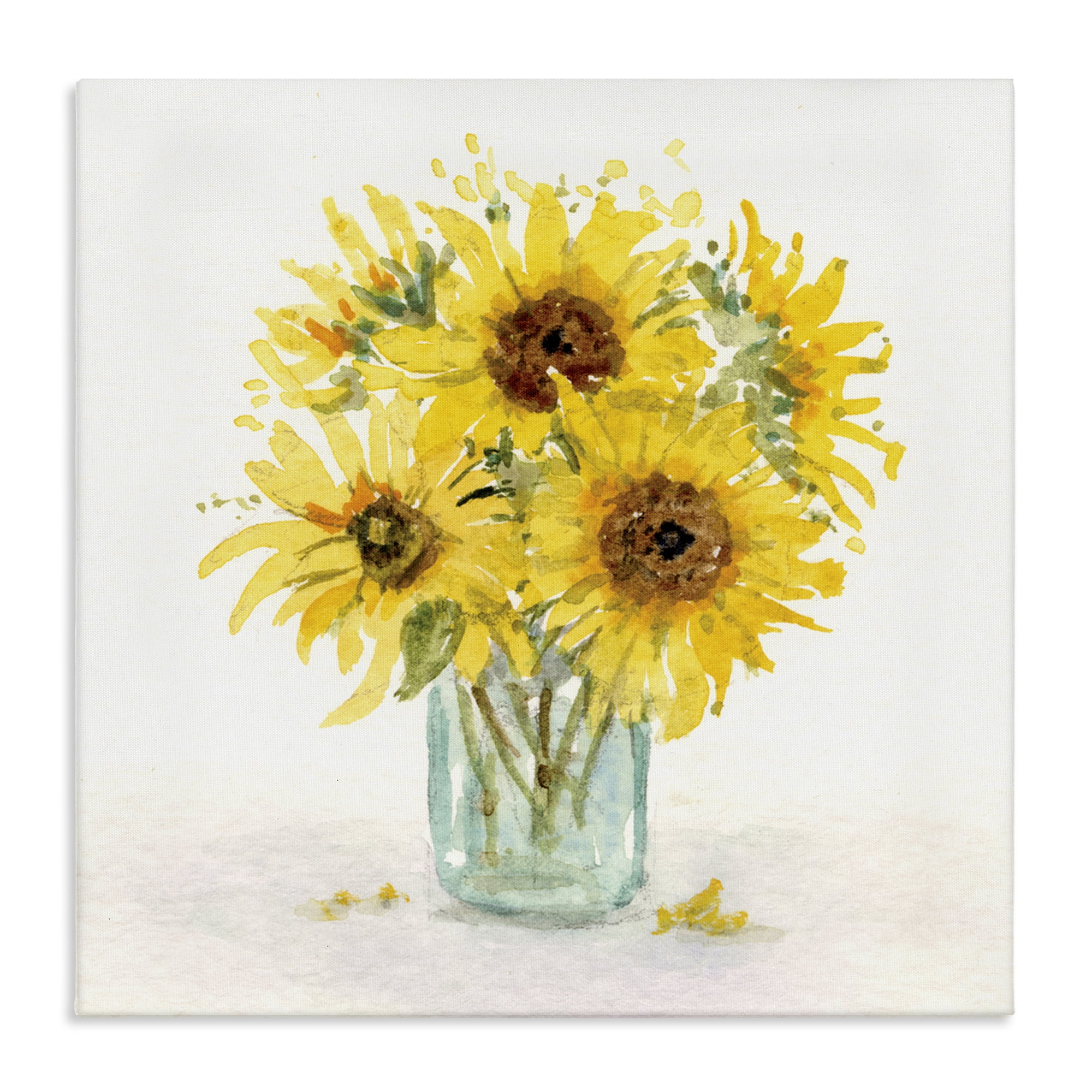 Stupell Industries Soft Sunflower Jar Plants & Flowers Painting Wrapped Canvas Art Print Wall Art, 36 x 36