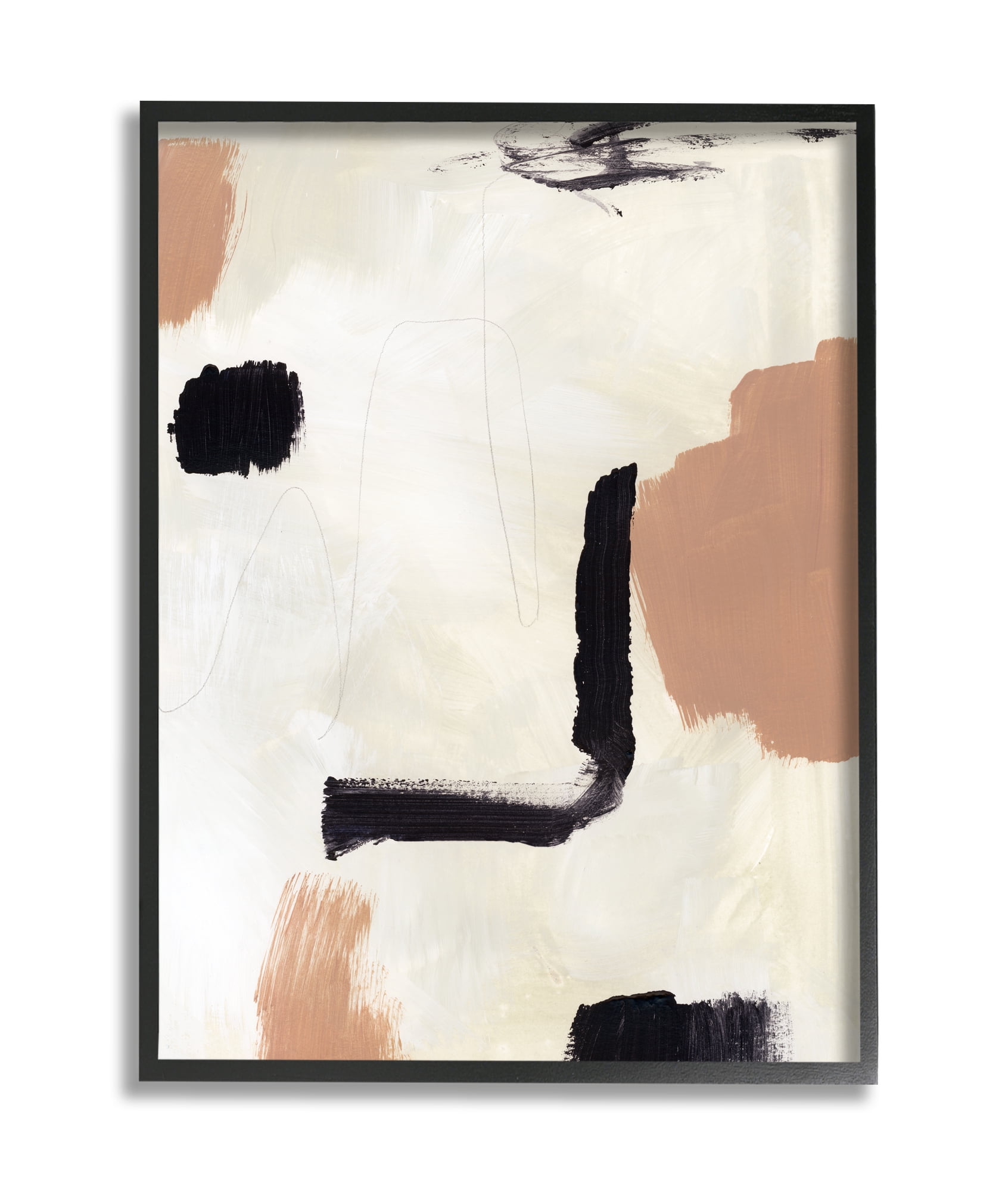 Stupell Industries Soft Tone Neutral Abstraction Beige Black Design Black Framed, 16 x 20, Design by Victoria Barnes