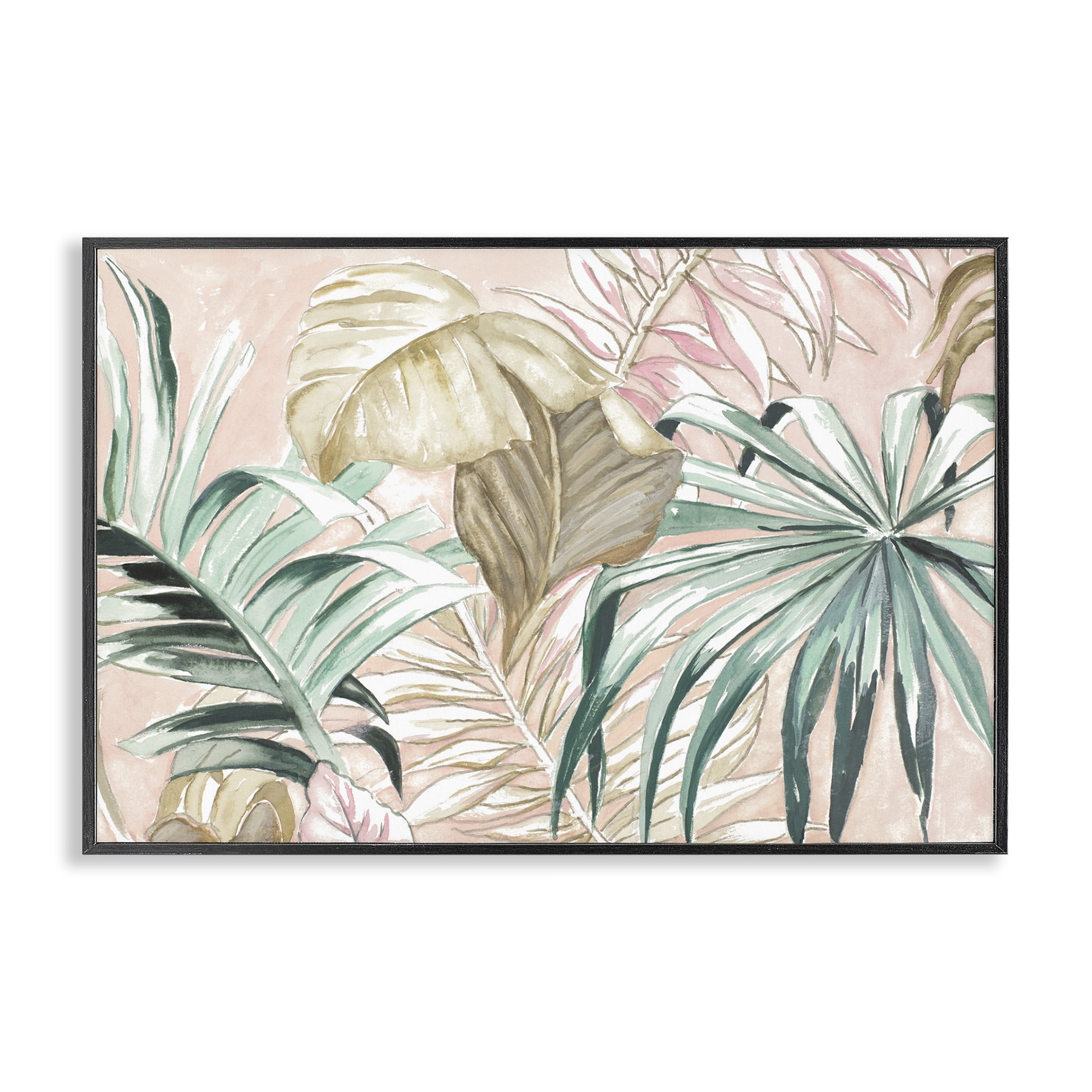 Stupell Industries Soft Tropical Leaves Botanical & Floral Painting Black Framed Art Print Wall Art, 18 x 12