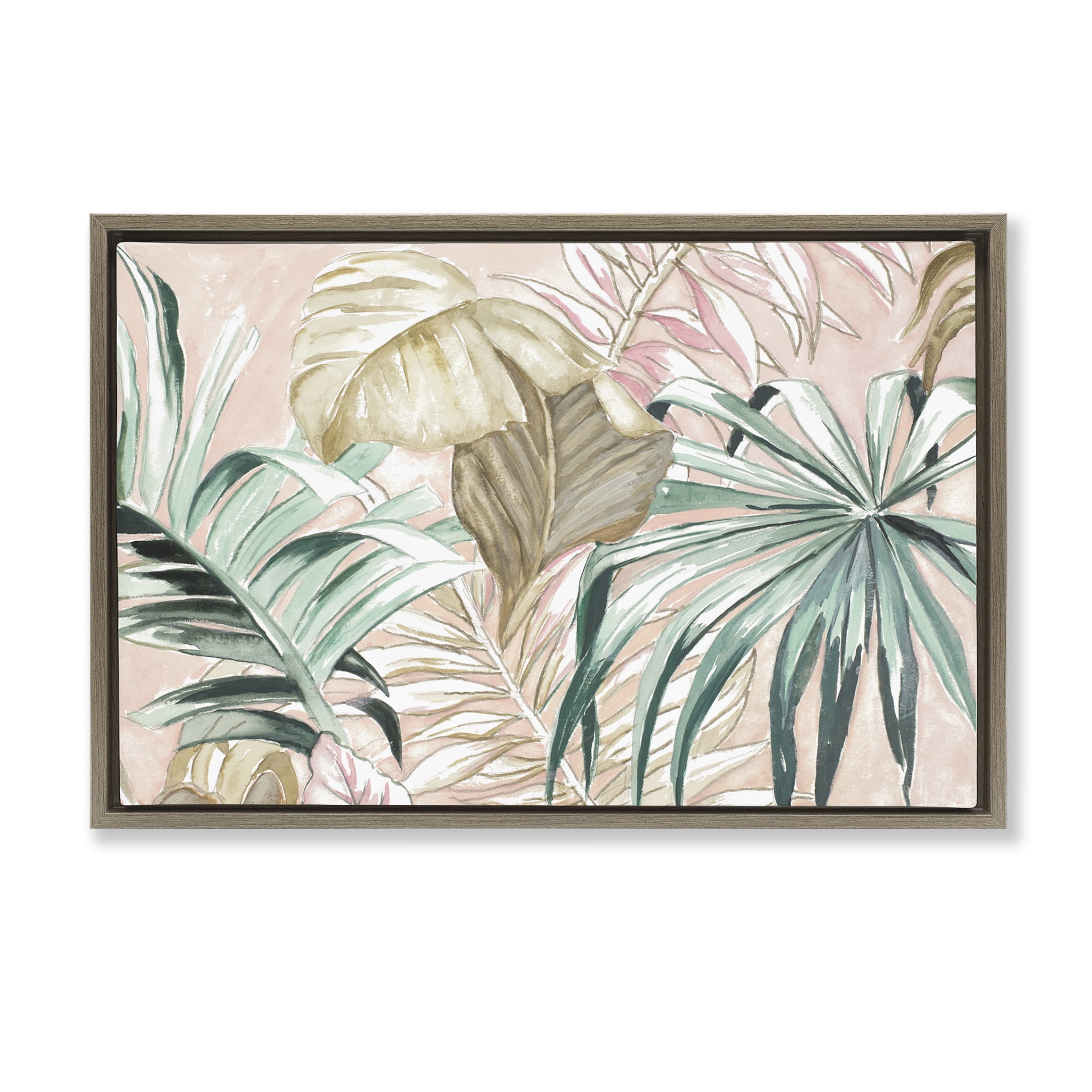 Stupell Industries Soft Tropical Leaves Botanical & Floral Painting Brown Floater Framed Art Print Wall Art, 31 x 21