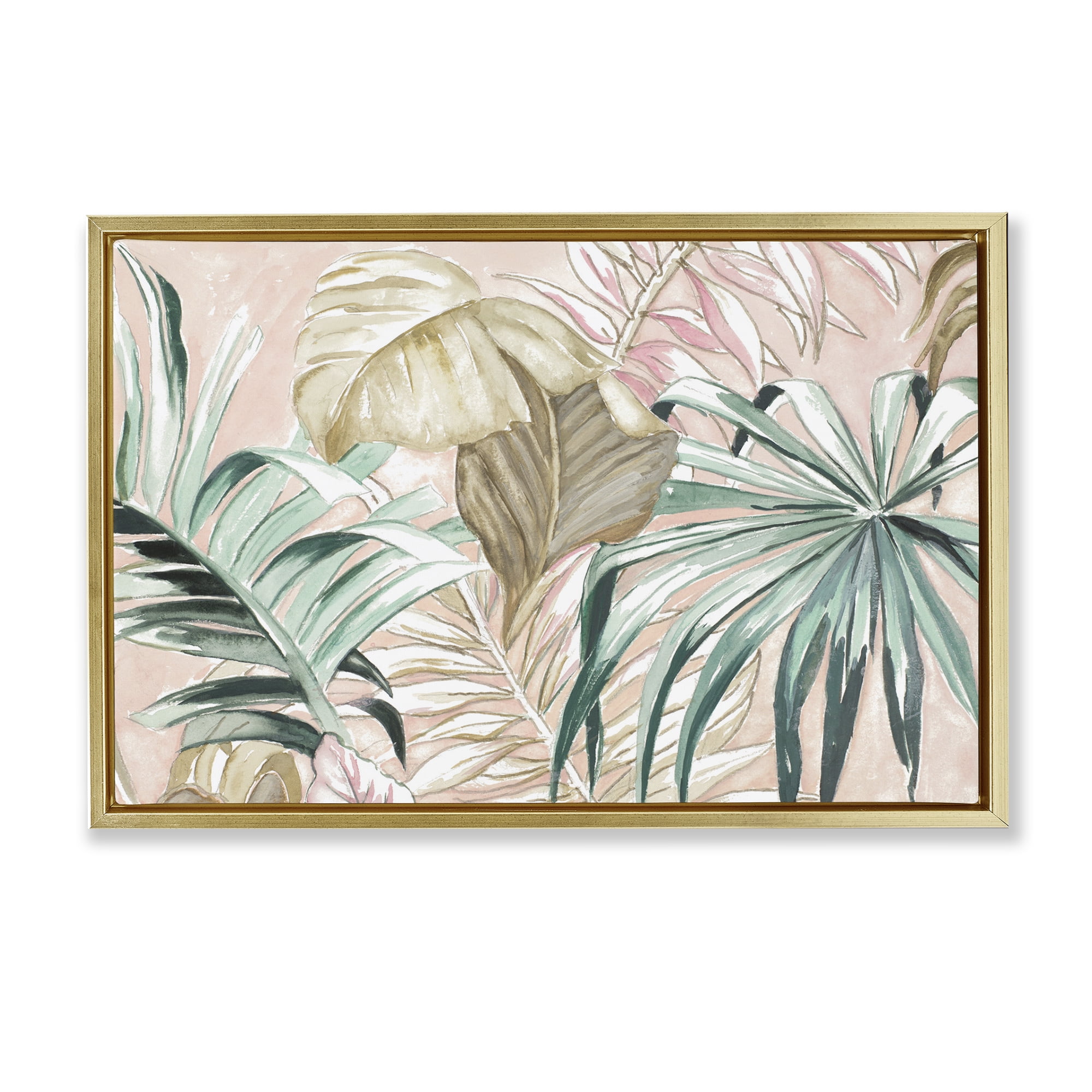 Stupell Industries Soft Tropical Leaves Botanical & Floral Painting Gold Floater Framed Art Print Wall Art, 25 x 17