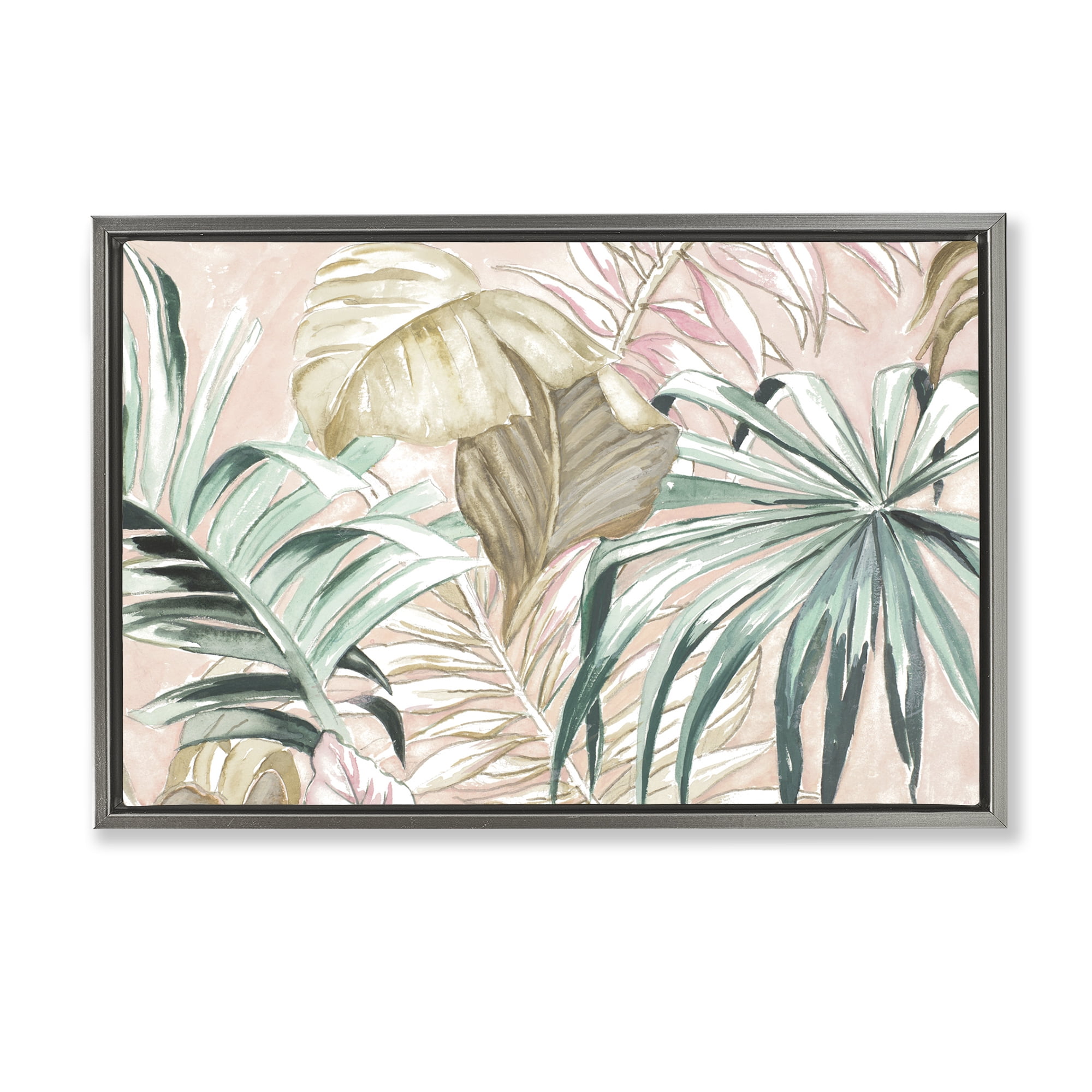 Stupell Industries Soft Tropical Leaves Botanical & Floral Painting Gray Floater Framed Art Print Wall Art, 25 x 17
