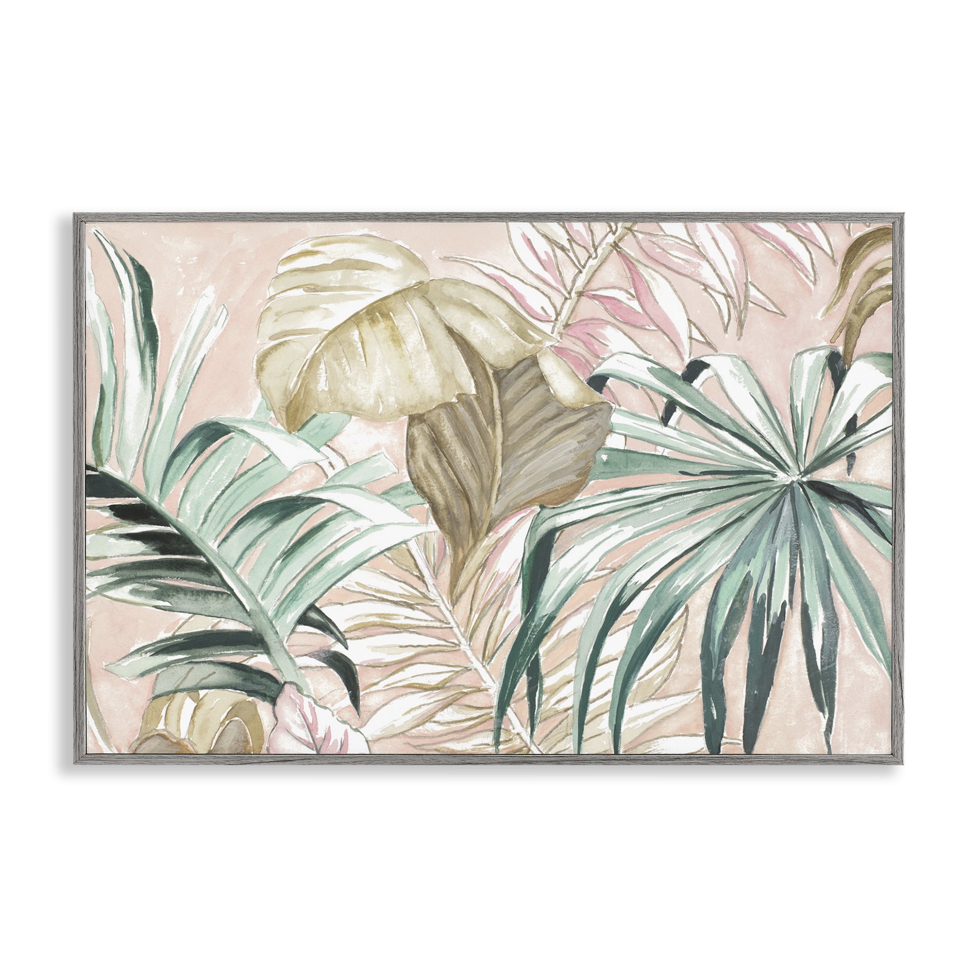 Stupell Industries Soft Tropical Leaves Botanical & Floral Painting Gray Framed Art Print Wall Art, 30 x 20