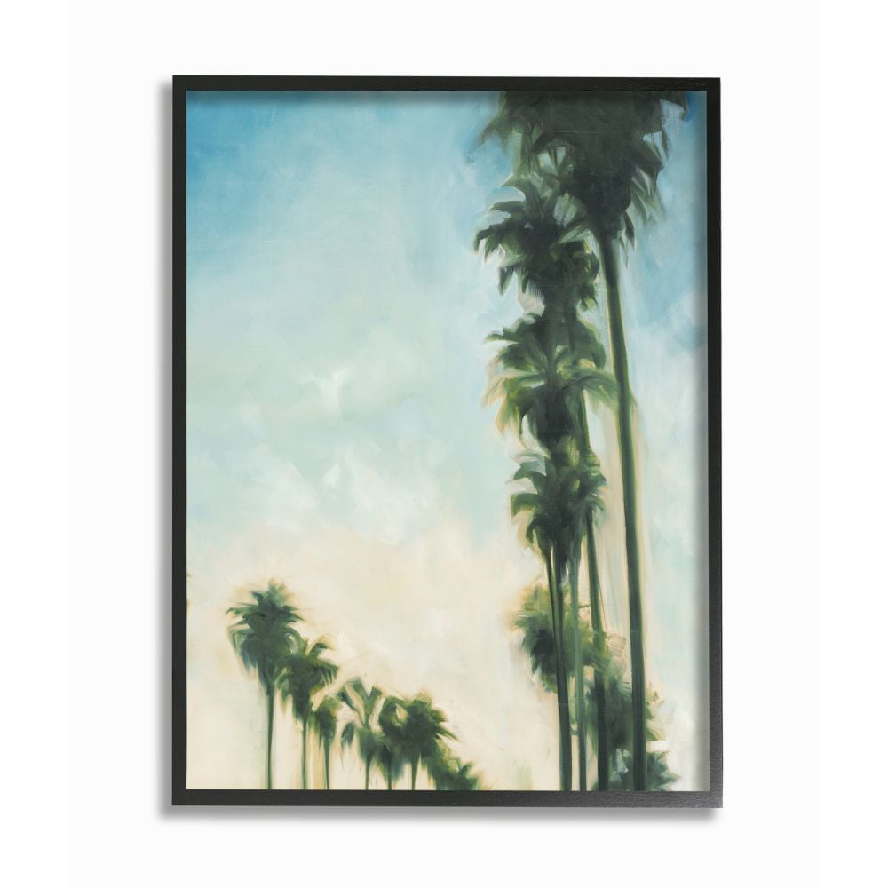 Soft Tropical Palm Trees Landscape Print on Canvas with Black Frame