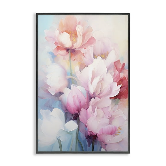 Stupell Industries Soft Tulip Blossoms Botanical & Floral Painting Black Framed Art Print Wall Art, 12 x 18