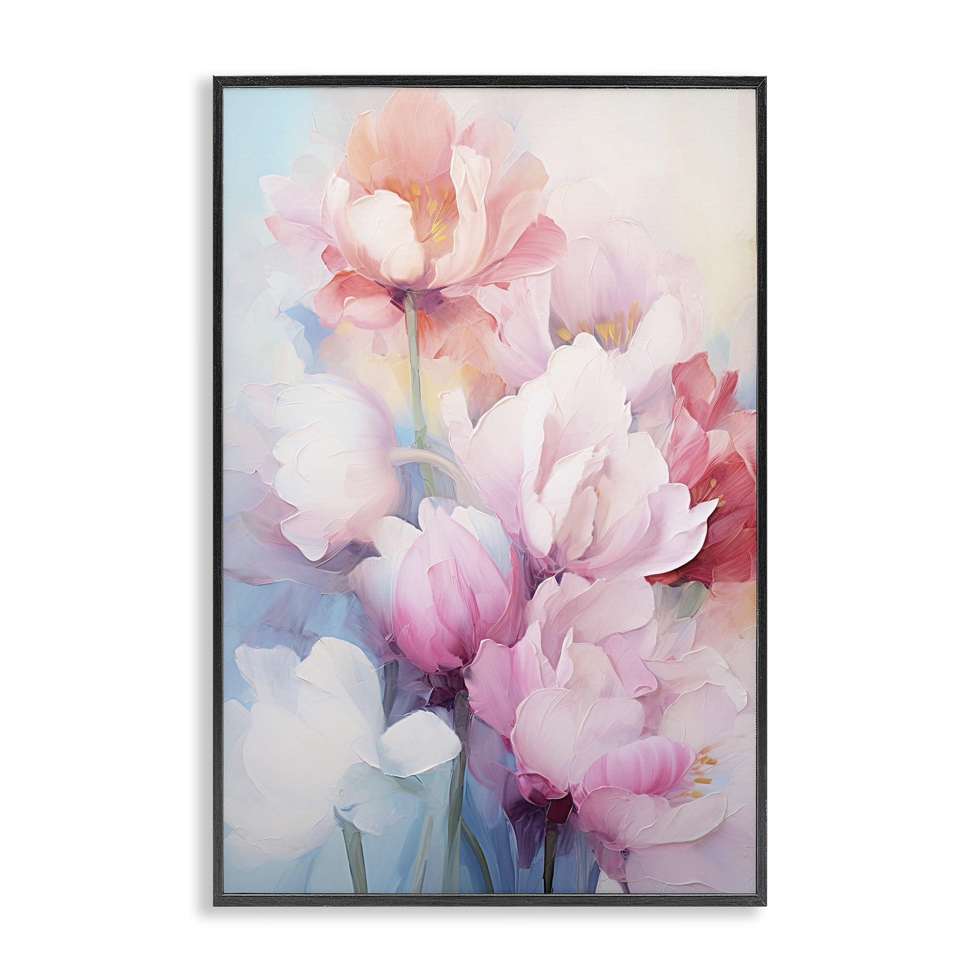 Stupell Industries Soft Tulip Blossoms Botanical & Floral Painting Black Framed Art Print Wall Art, 16 x 24