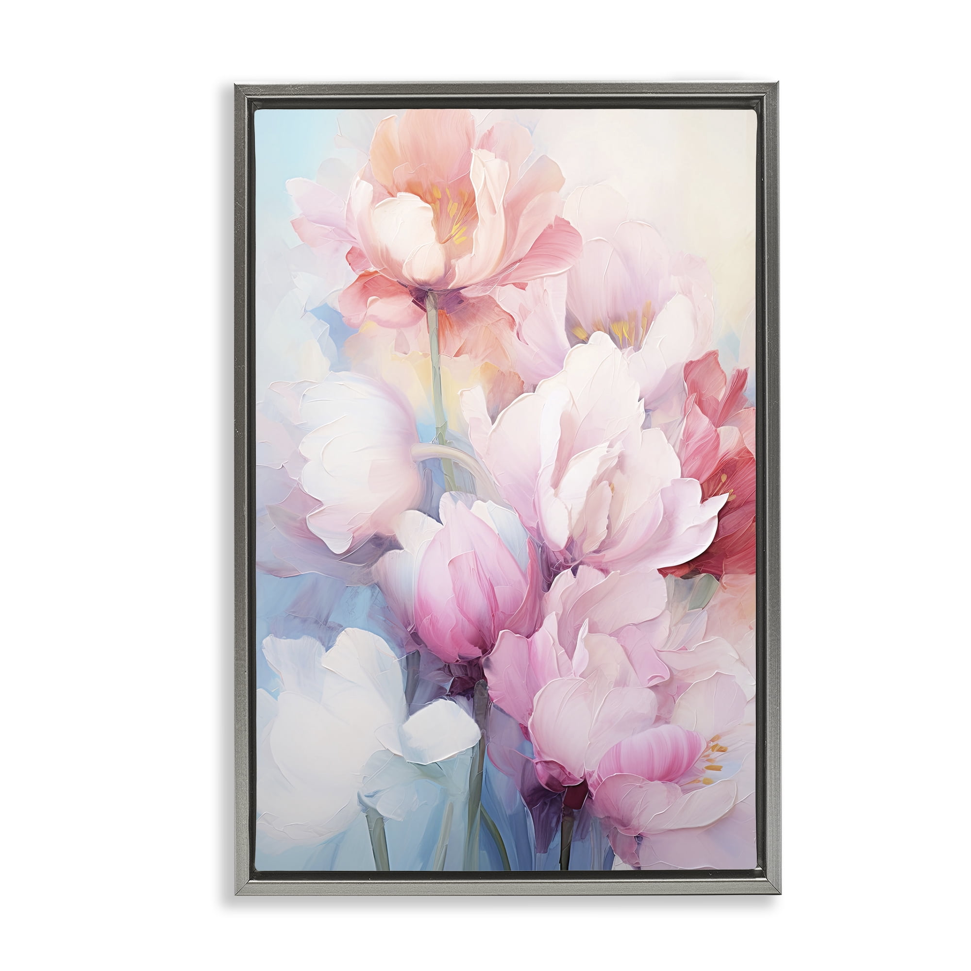Stupell Industries Soft Tulip Blossoms Botanical & Floral Painting Gray Floater Framed Art Print Wall Art, 21 x 31