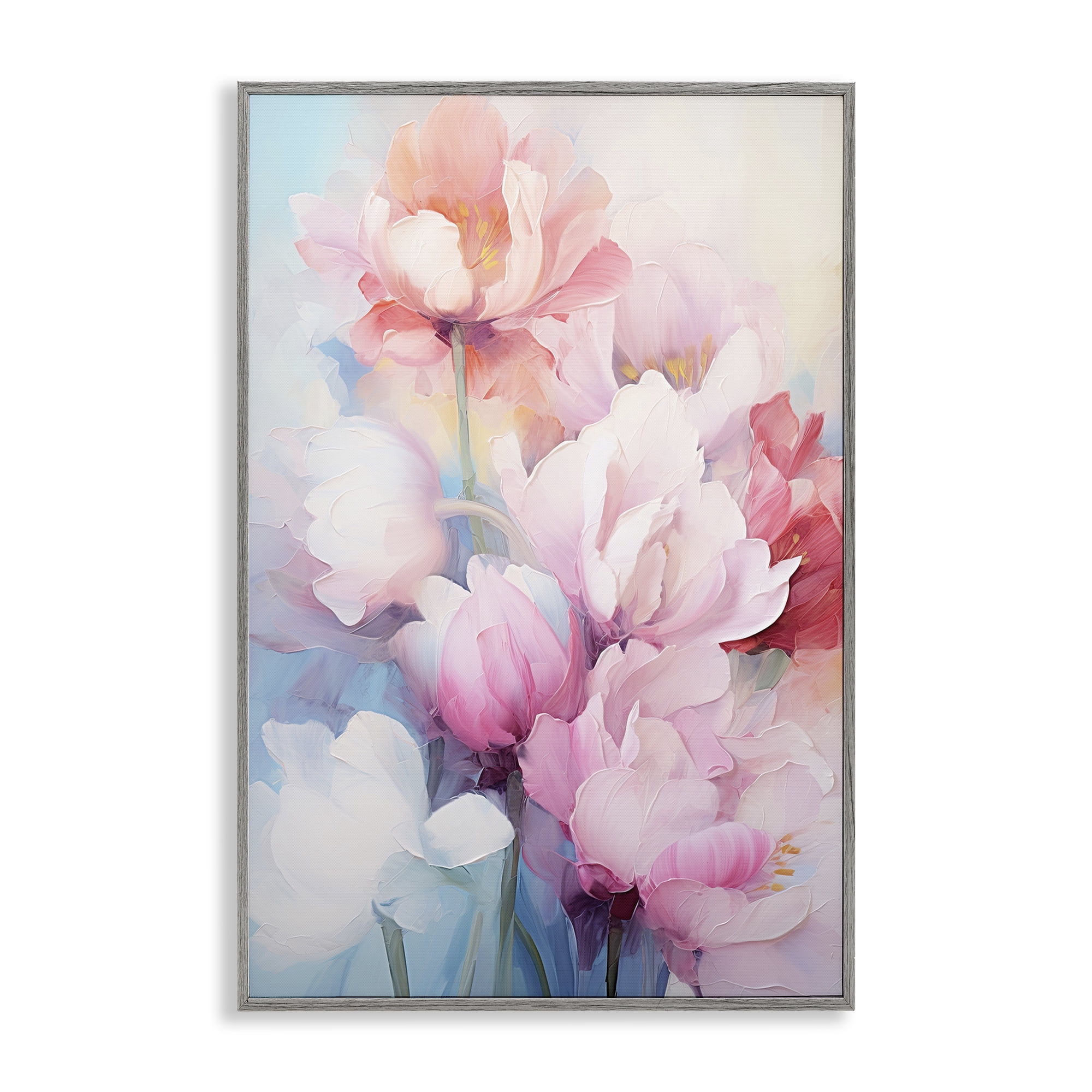 Stupell Industries Soft Tulip Blossoms Botanical & Floral Painting Gray Framed Art Print Wall Art, 12 x 18
