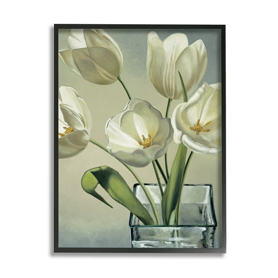 Stupell Industries Soft Tulip Blossoms Glass Jar White Petals Black Framed by Eva Barberini