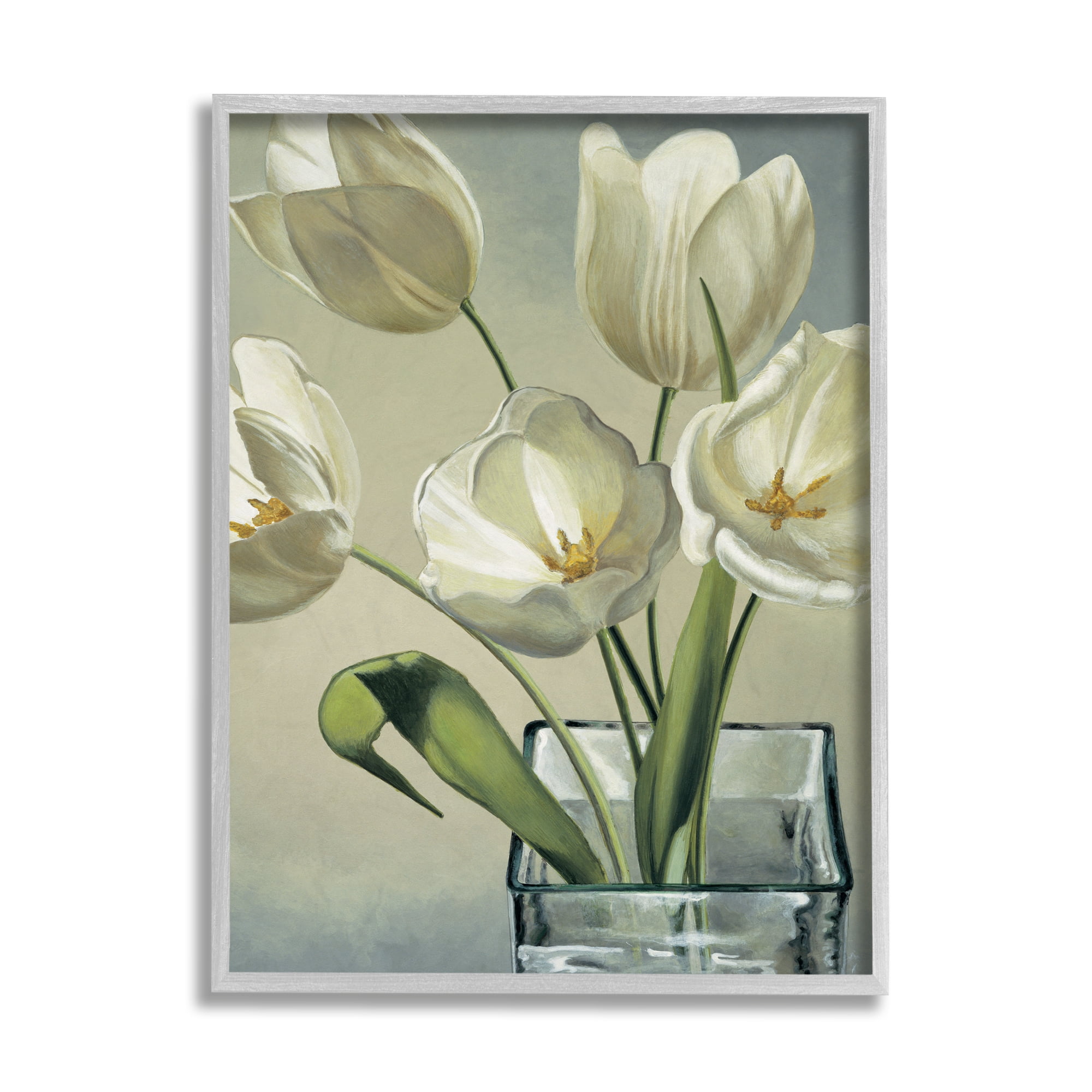 Stupell Industries Soft Tulip Blossoms Glass Jar White Petals Gray Framed by Eva Barberini