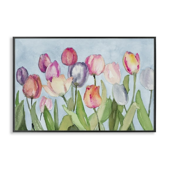 Stupell Industries Soft Tulip Field Plants & Flowers Painting Black Framed Art Print Wall Art, 18 x 12