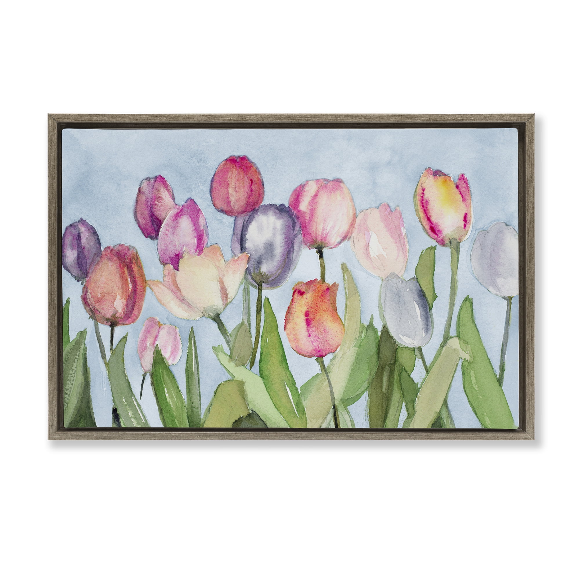 Stupell Industries Soft Tulip Field Plants & Flowers Painting Brown Floater Framed Canvas Art Print Wall Art, 31 x 21